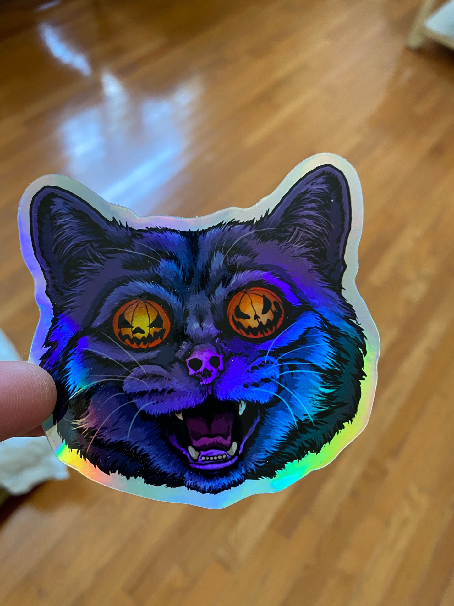 Halloween holographic cat sticker - cute Halloween cat stickers - Halloween pumpkin cat stickers
