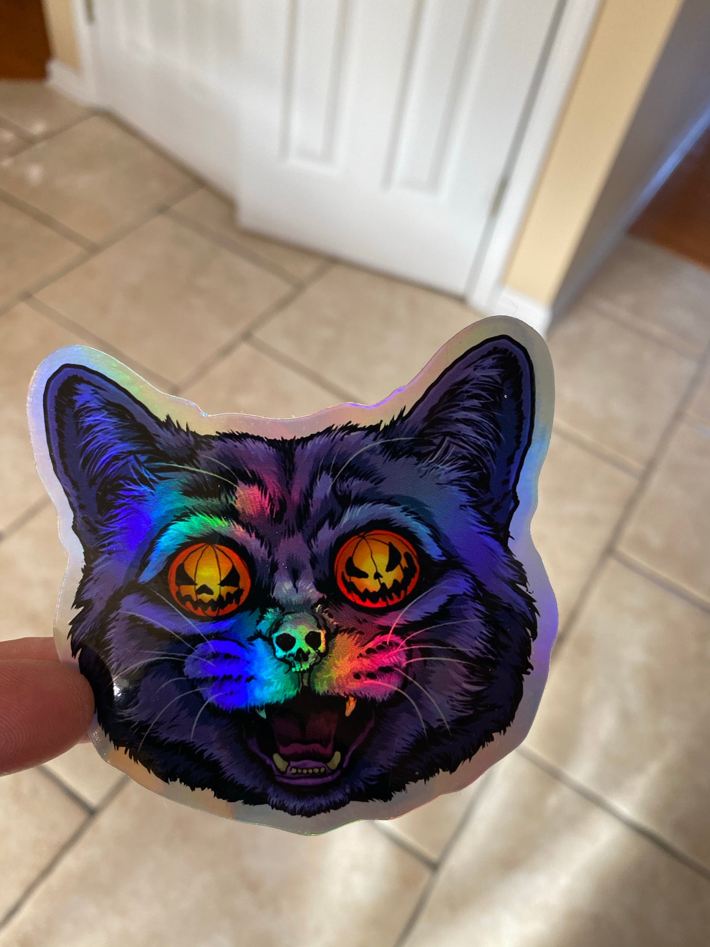 Halloween holographic cat sticker - cute Halloween cat stickers - Halloween pumpkin cat stickers