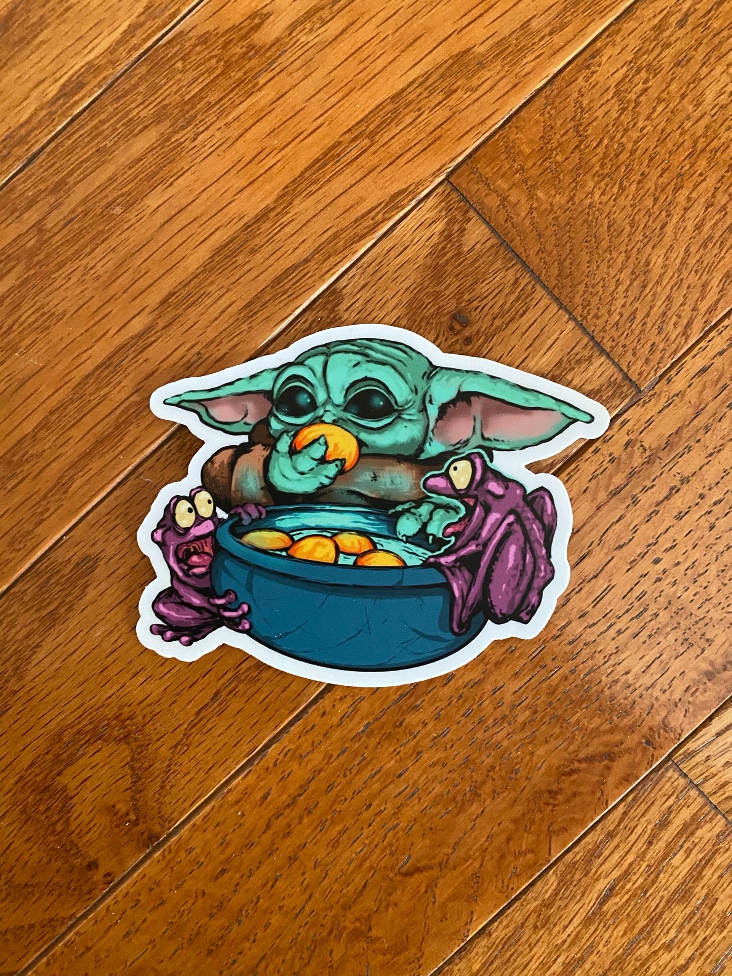The child egg eating super cute sticker - frogs trending baby yoda stickers