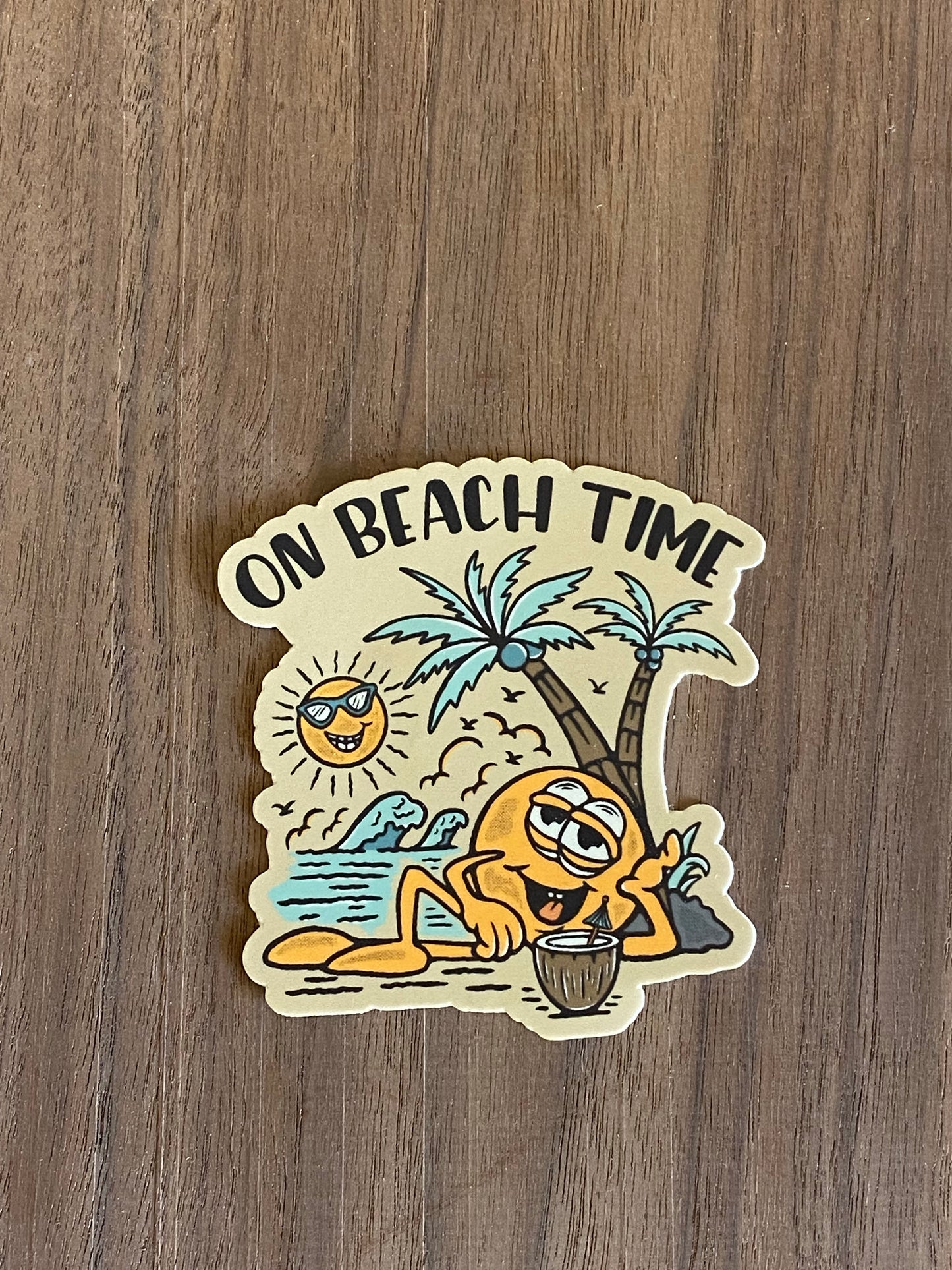 On beach time vinyl sticker 3x3 original design - beach summer trending sticker cute