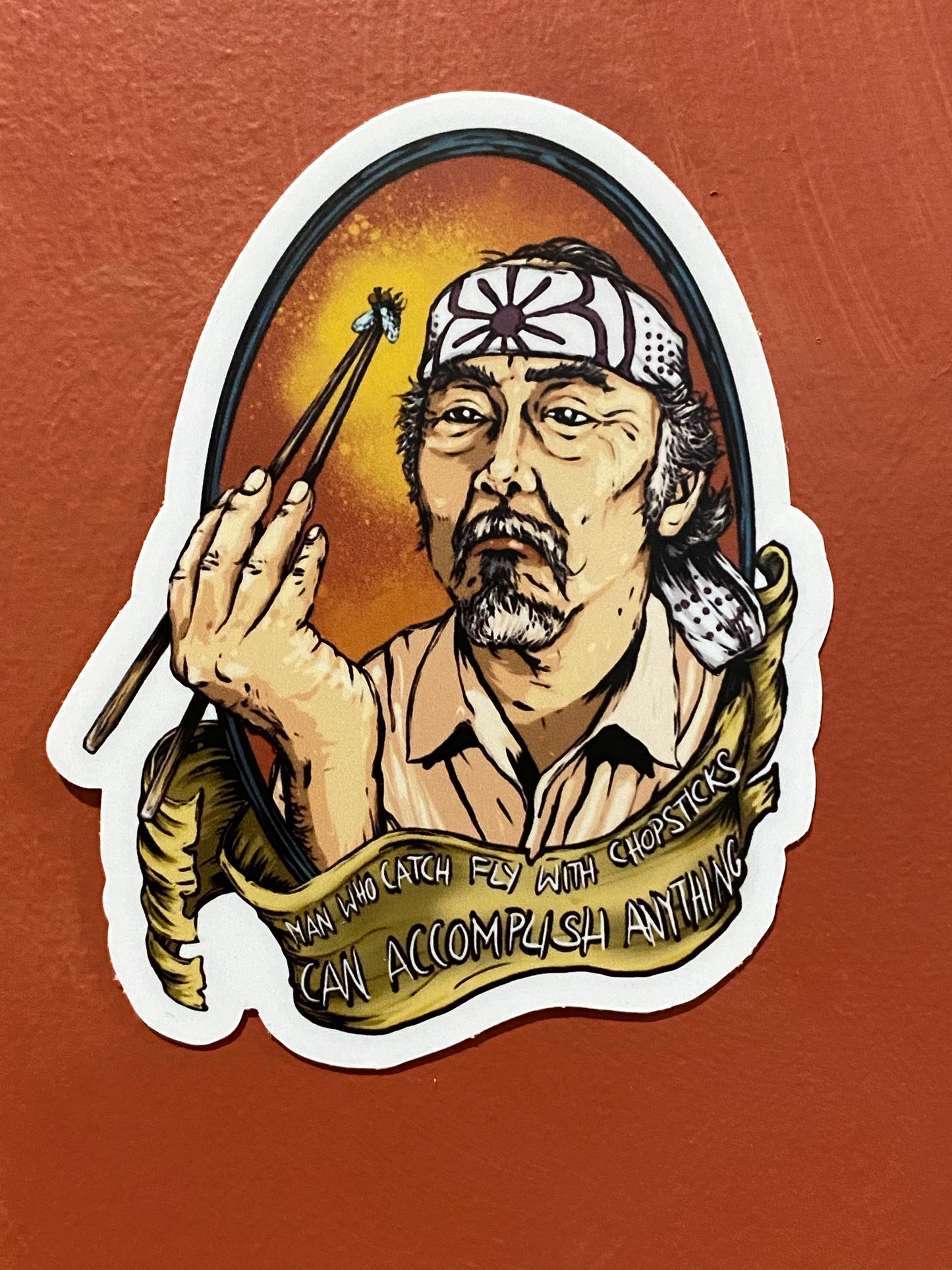 Mr. Miyagi inspired sticker - cobra sticker john kreese strike first strike hard no mercy sinsai