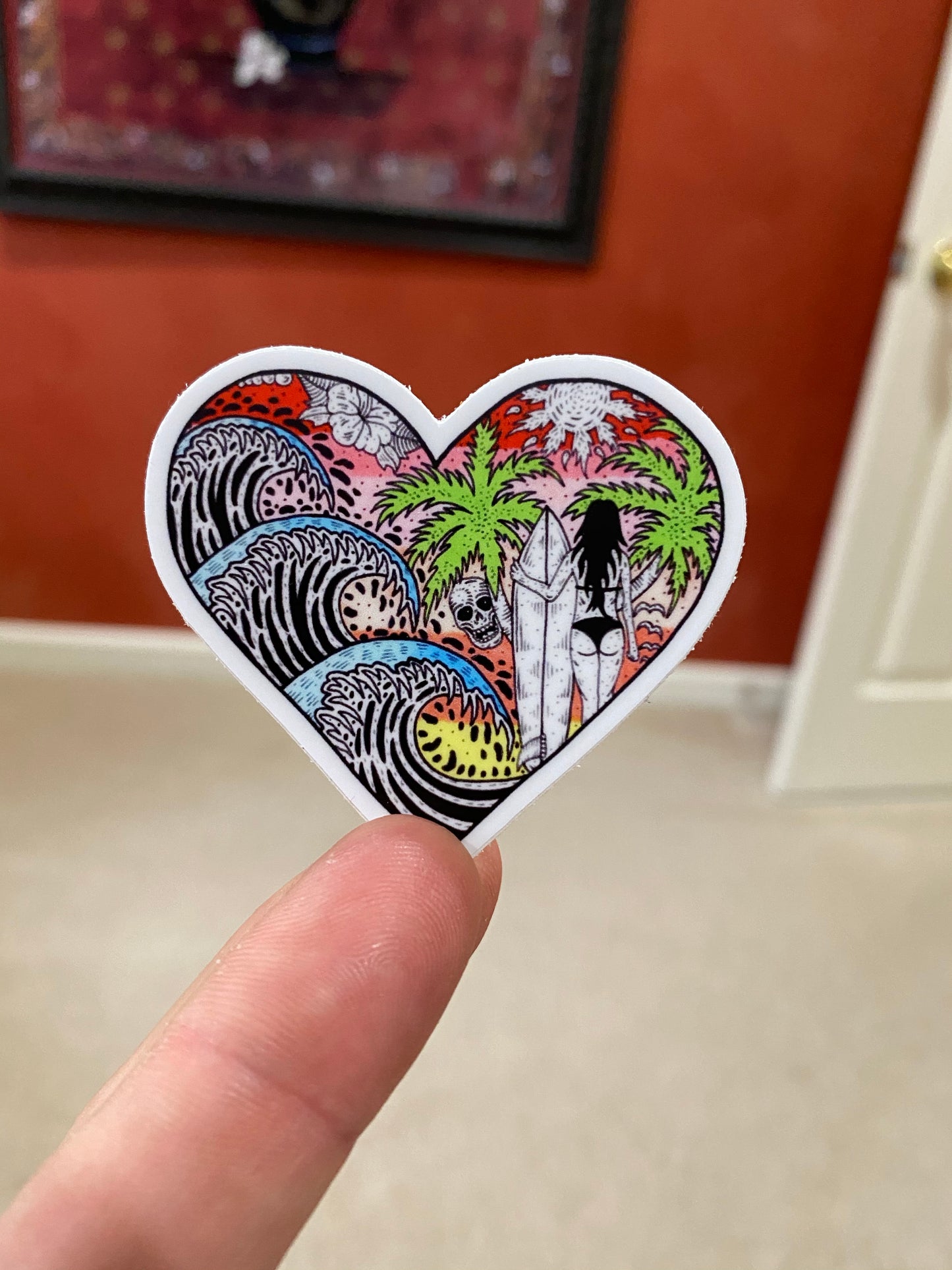Surf wave Heart sticker - surf local local shop local