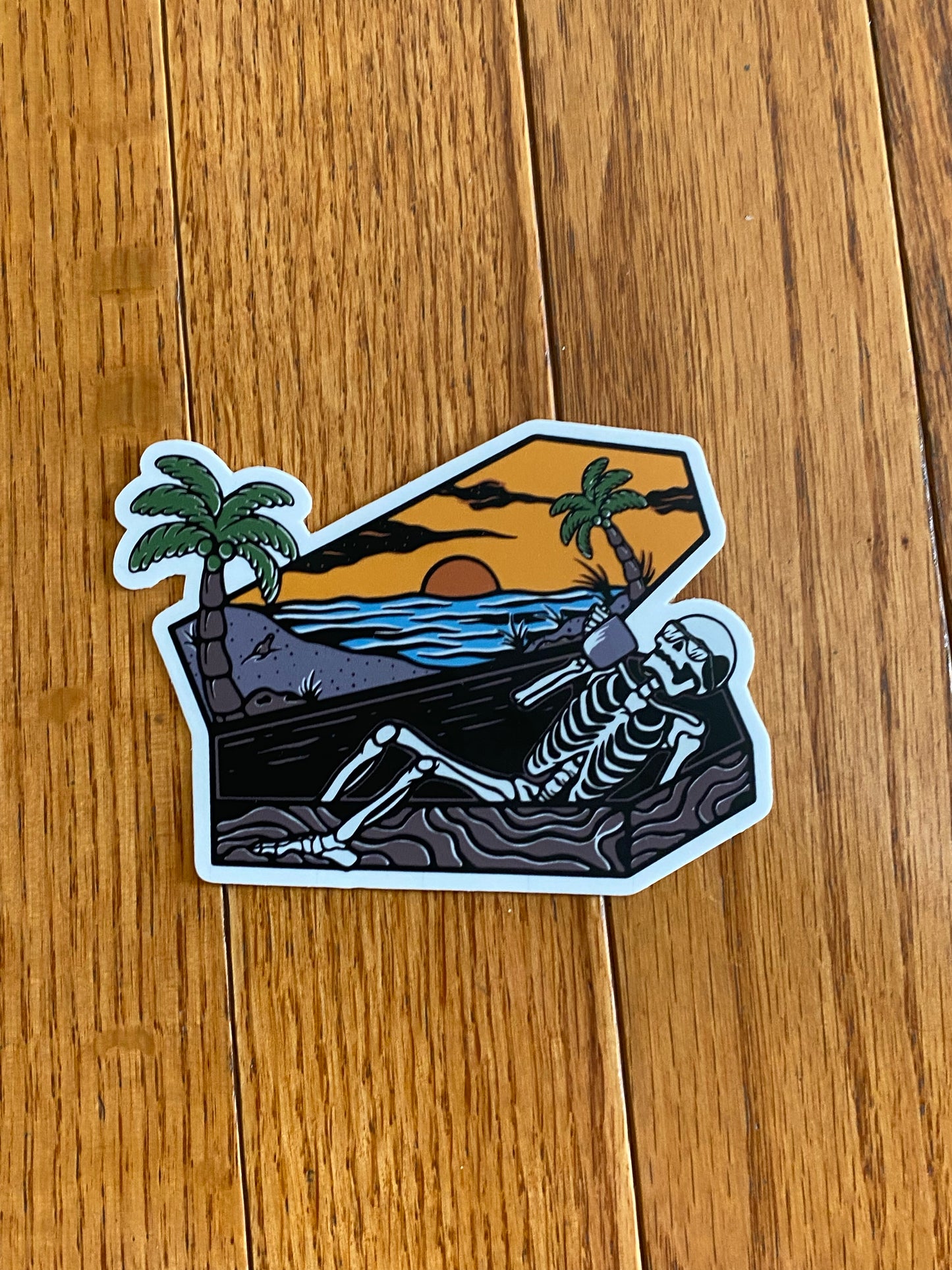 Skull in Coffin sticker - skull art