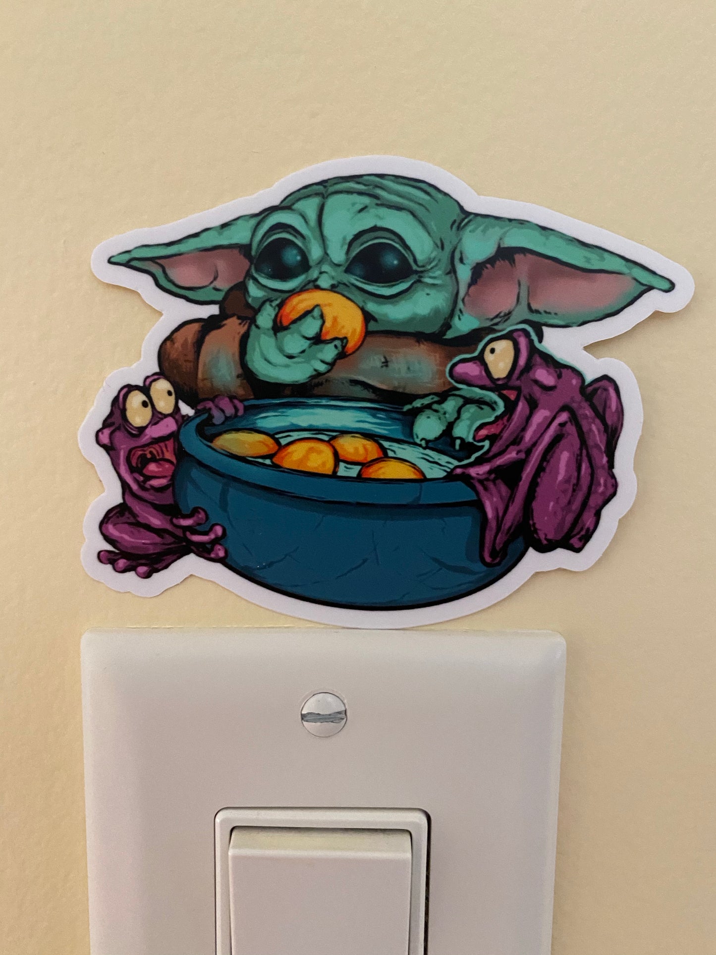The child egg eating super cute sticker - frogs trending baby yoda stickers