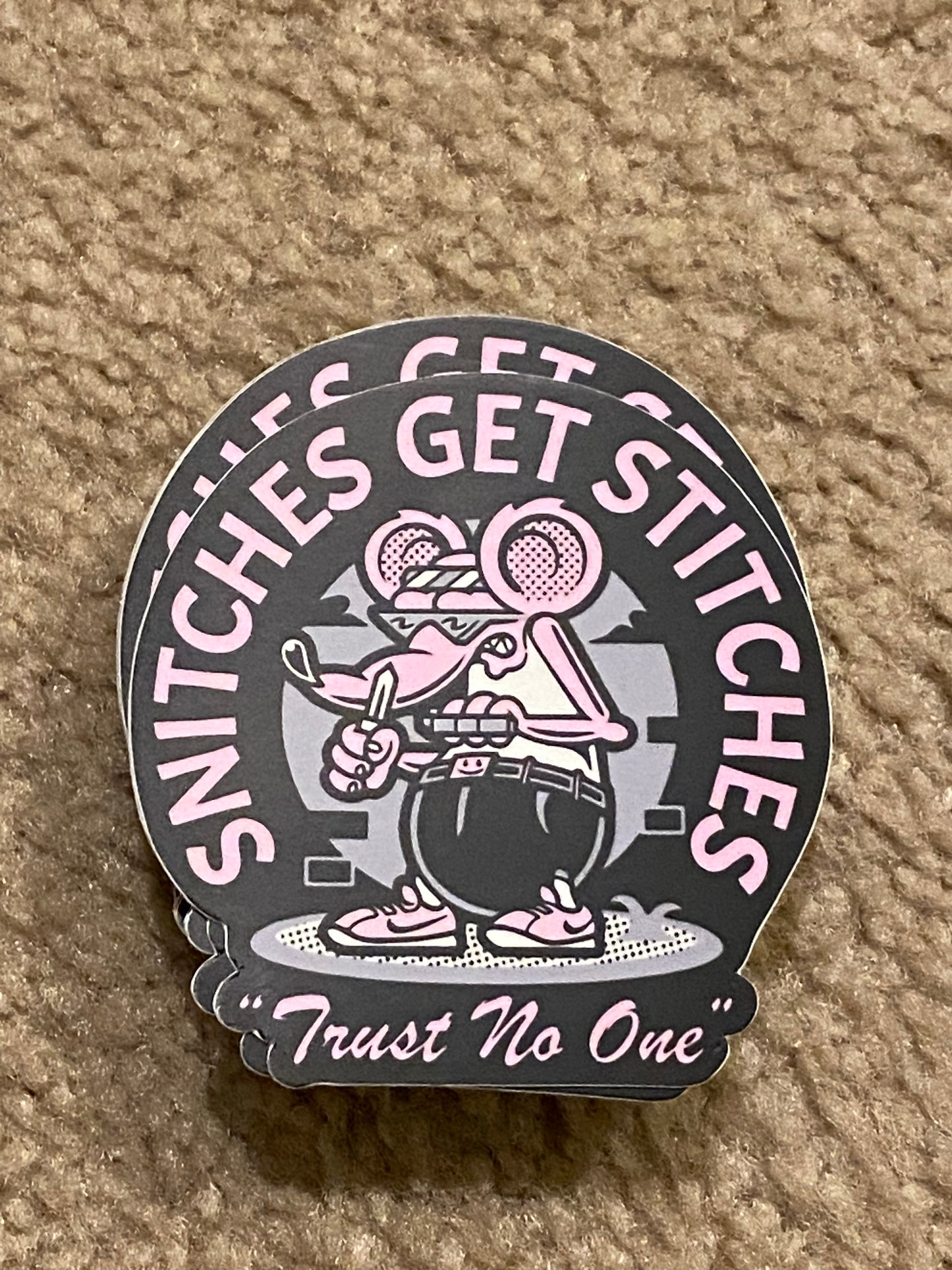 Snitches get stitches rat sticker - 3x3 vinyl stickers