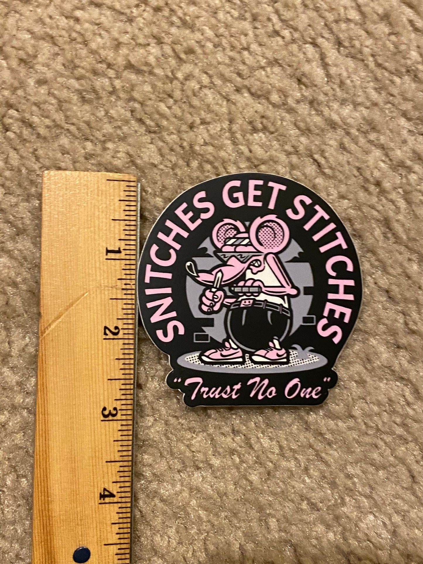 Snitches get stitches rat sticker - 3x3 vinyl stickers