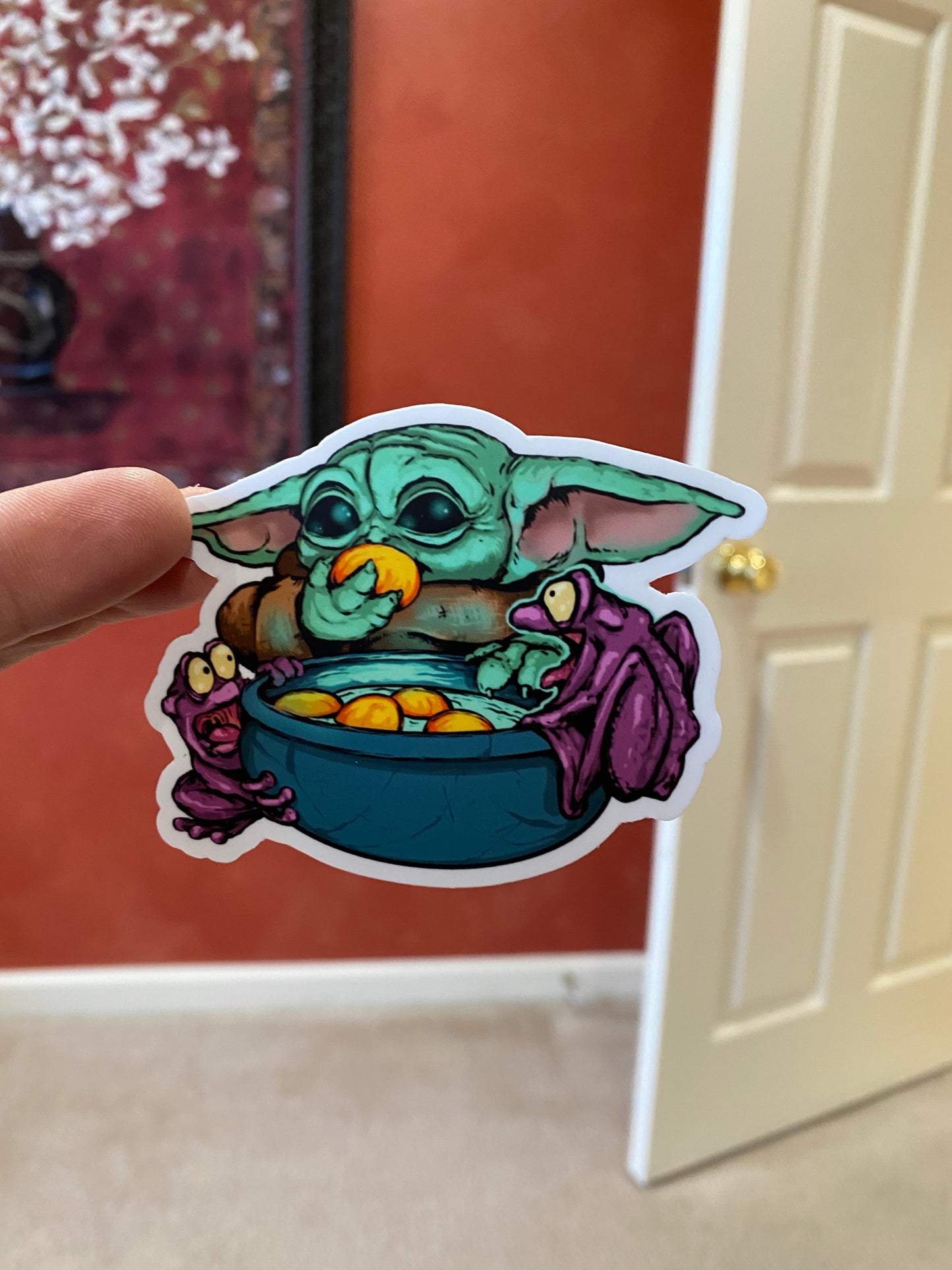 The child egg eating super cute sticker - frogs trending baby yoda stickers
