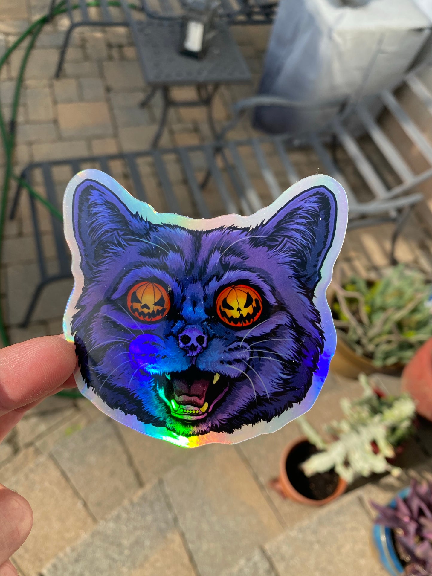 Halloween holographic cat sticker - cute Halloween cat stickers - Halloween pumpkin cat stickers
