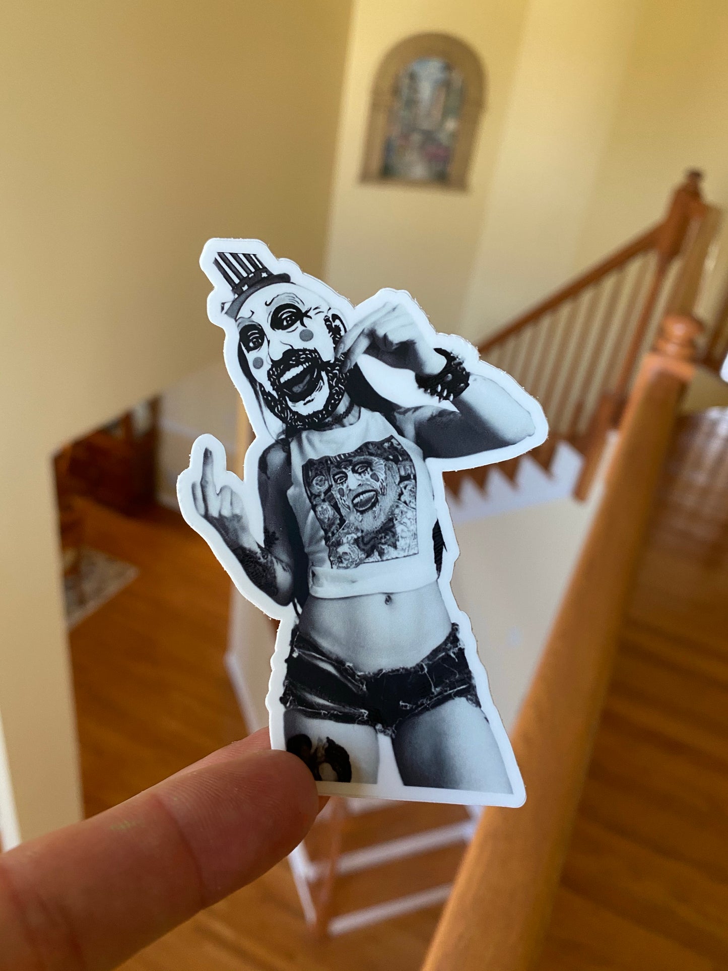 Captain Spaulding Penny Slice B&W original fan art sticker - devils rejects 3 from hell tutti fruti