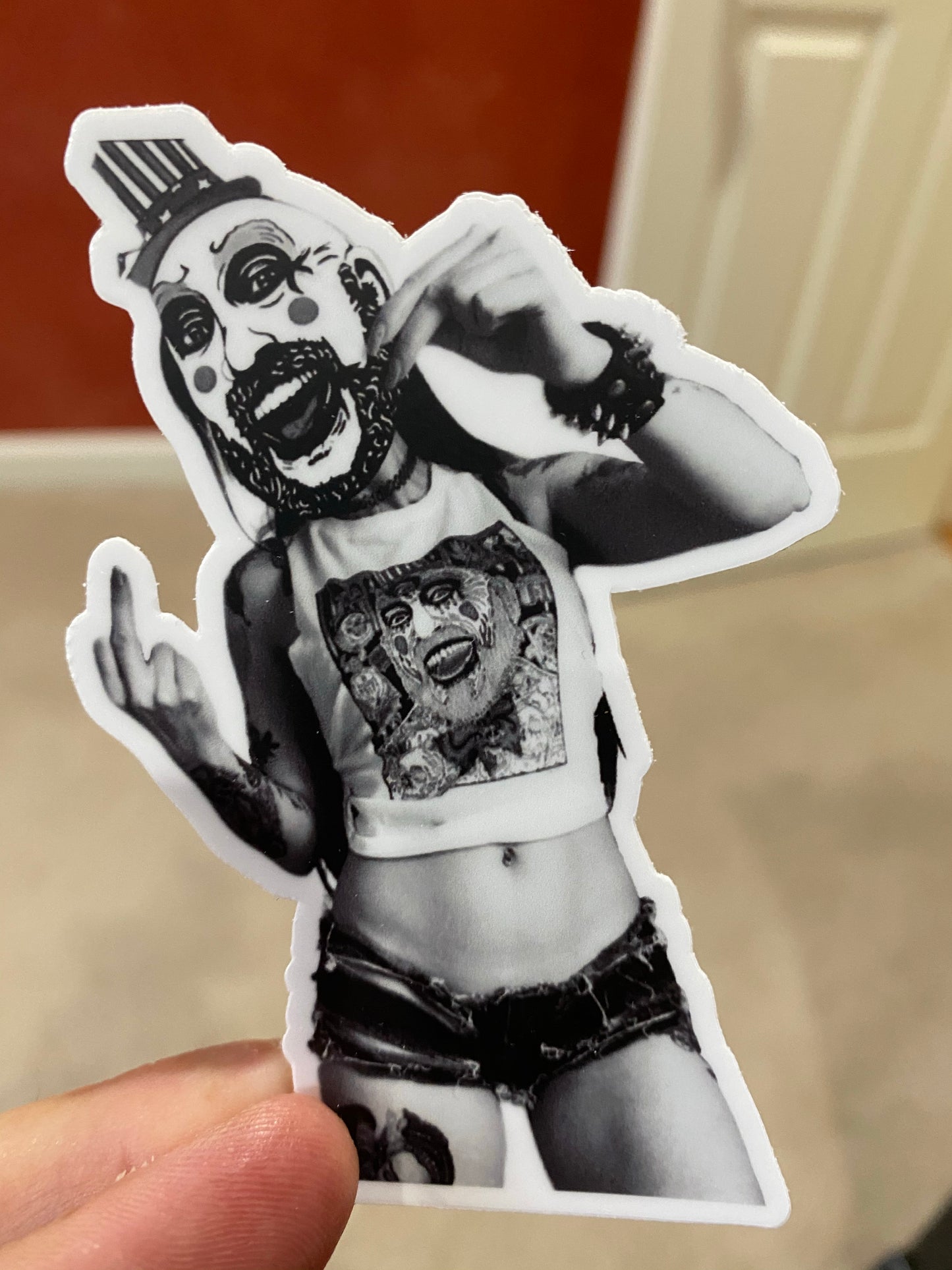Captain Spaulding Penny Slice B&W original fan art sticker - devils rejects 3 from hell tutti fruti