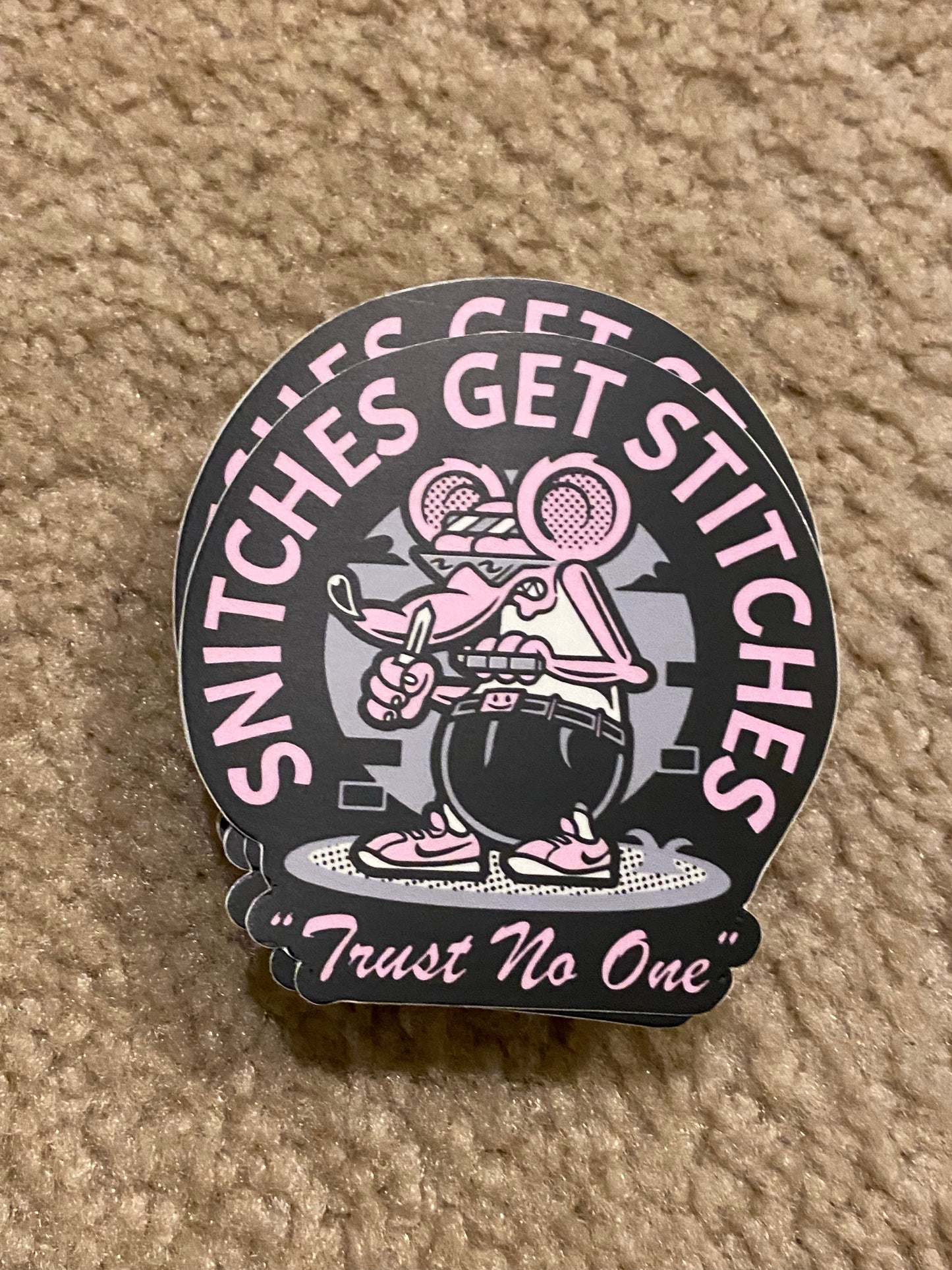 Snitches get stitches rat sticker - 3x3 vinyl stickers