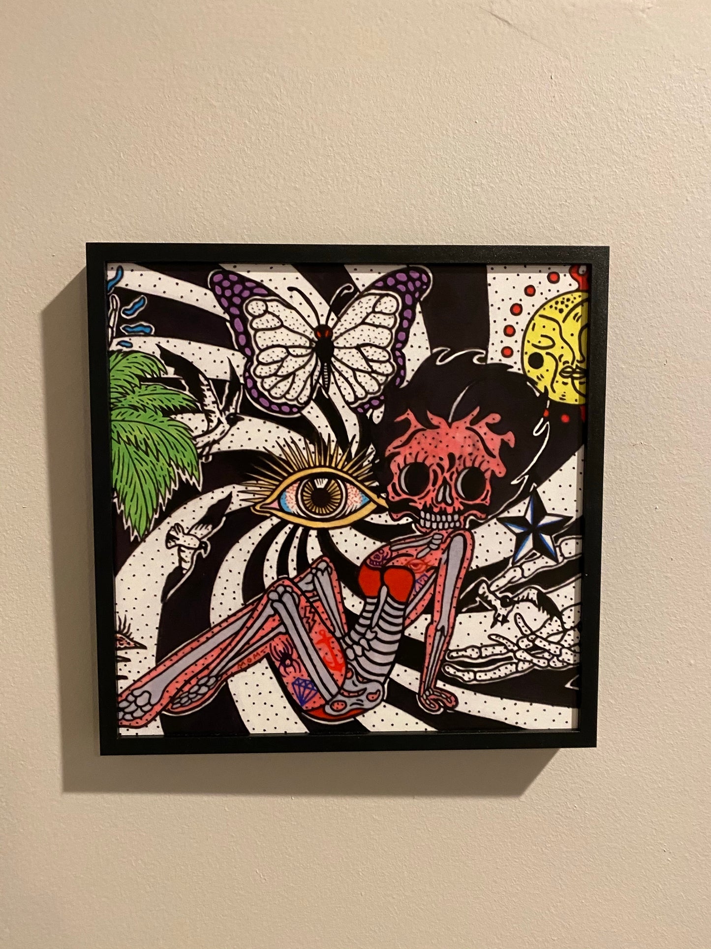 Modern art of cartoon queen Betty Boop 8x8 - Betty Boop skull art