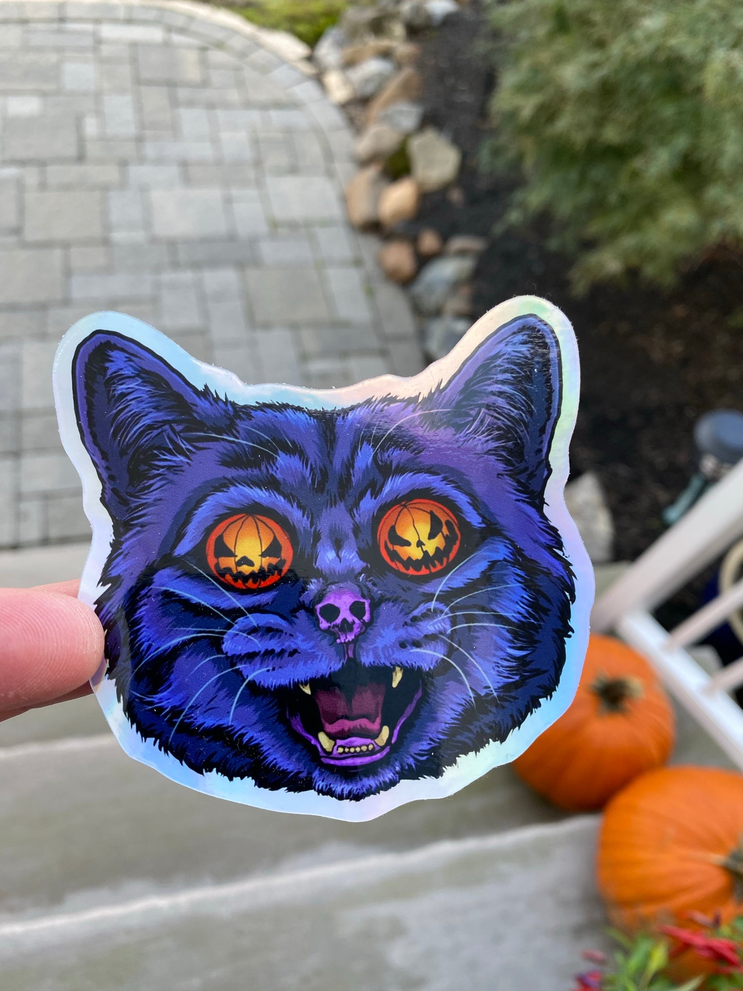 Halloween holographic cat sticker - cute Halloween cat stickers - Halloween pumpkin cat stickers