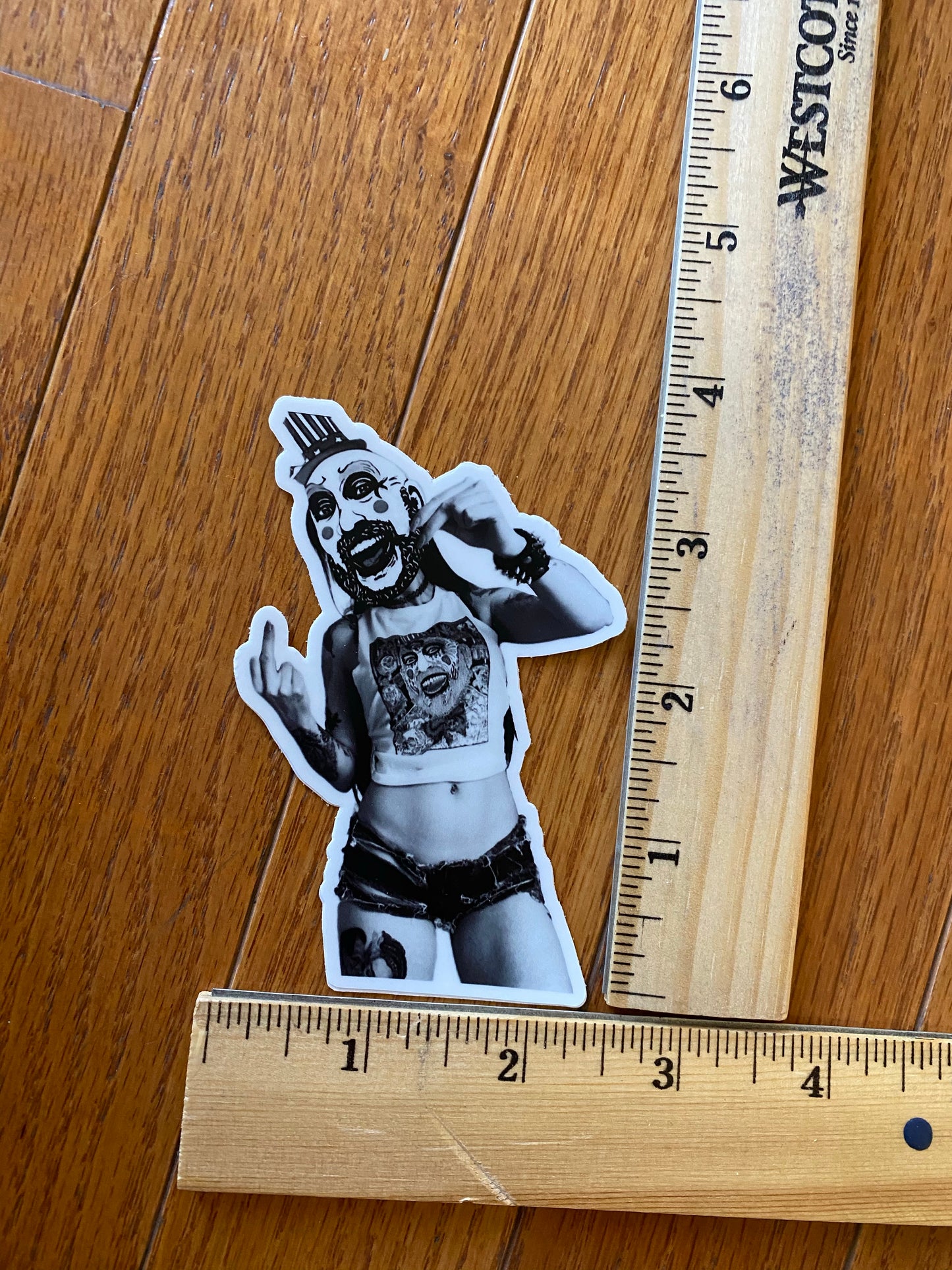 Captain Spaulding Penny Slice B&W original fan art sticker - devils rejects 3 from hell tutti fruti