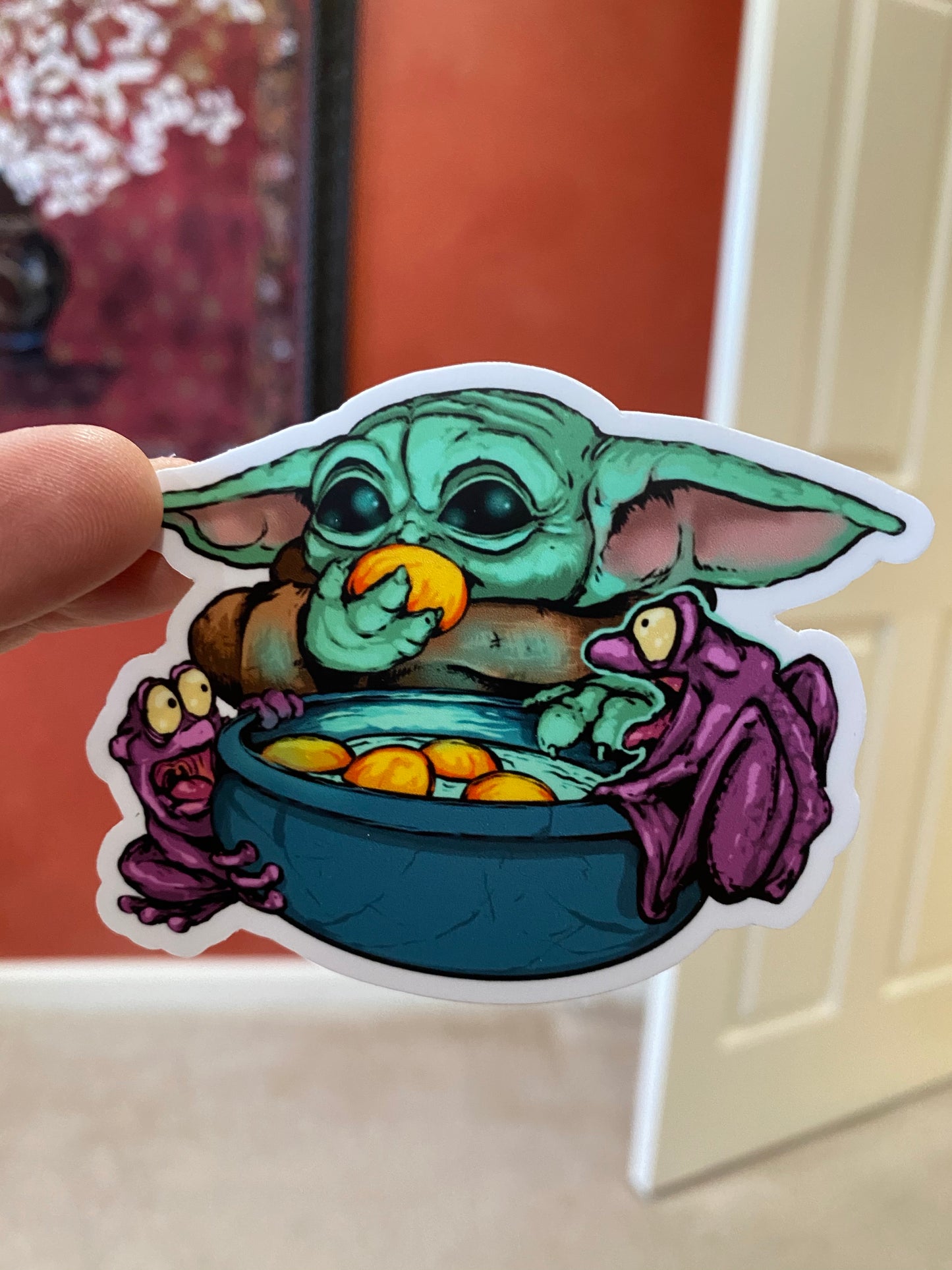 The child egg eating super cute sticker - frogs trending baby yoda stickers