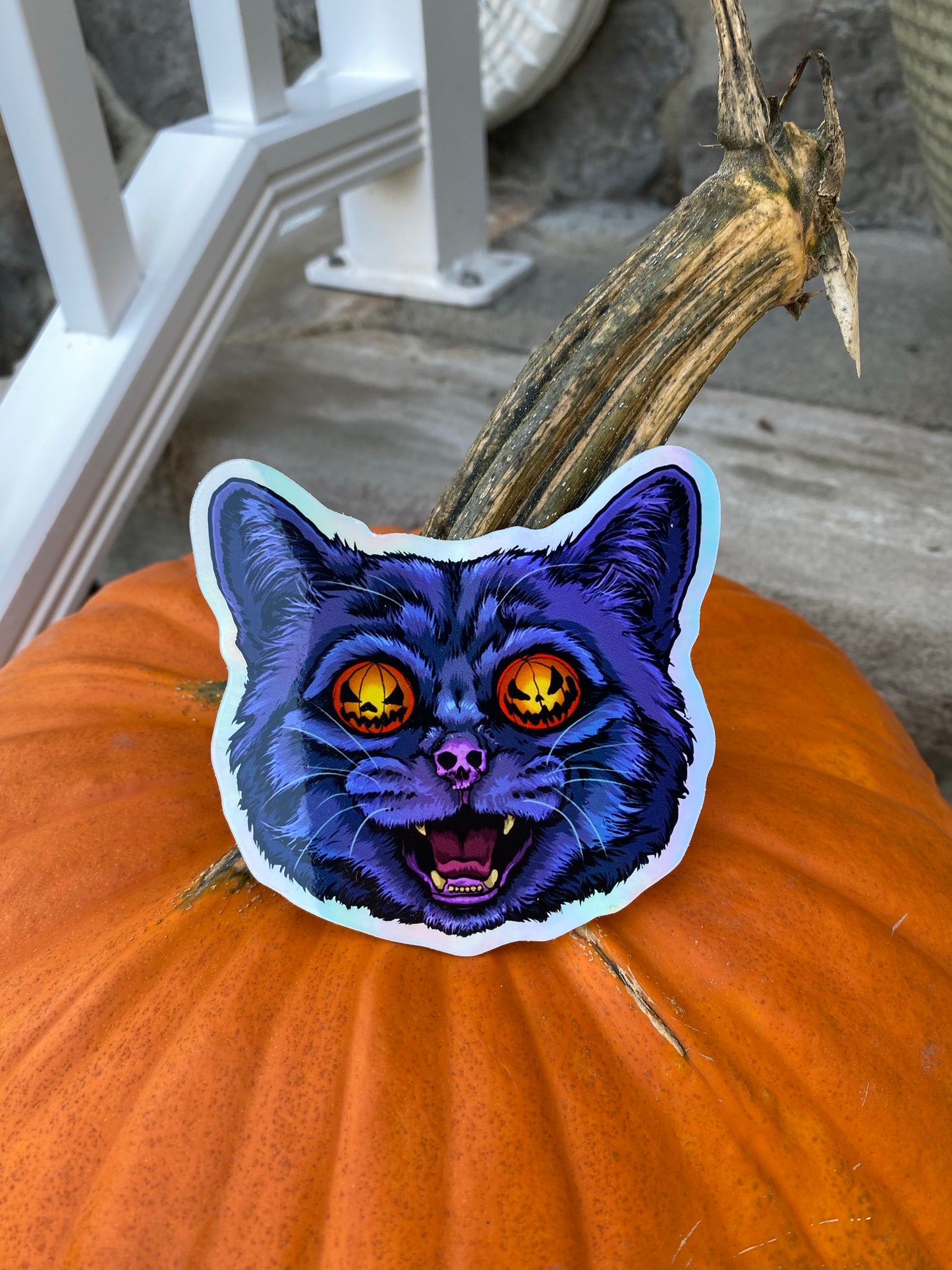 Halloween holographic cat sticker - cute Halloween cat stickers - Halloween pumpkin cat stickers