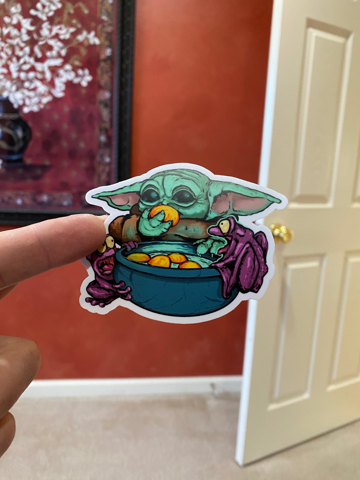 The child egg eating super cute sticker - frogs trending baby yoda stickers