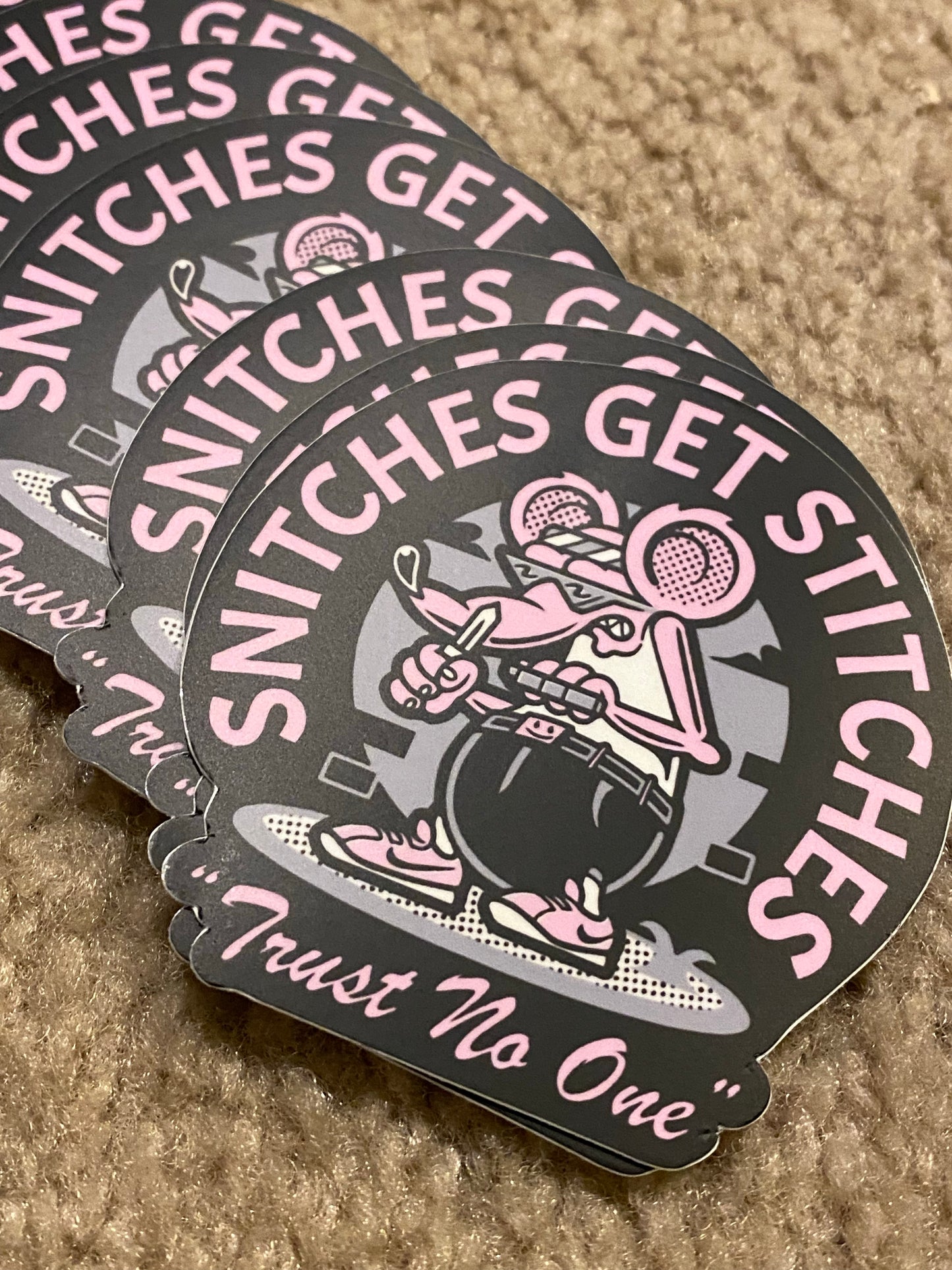 Snitches get stitches rat sticker - 3x3 vinyl stickers