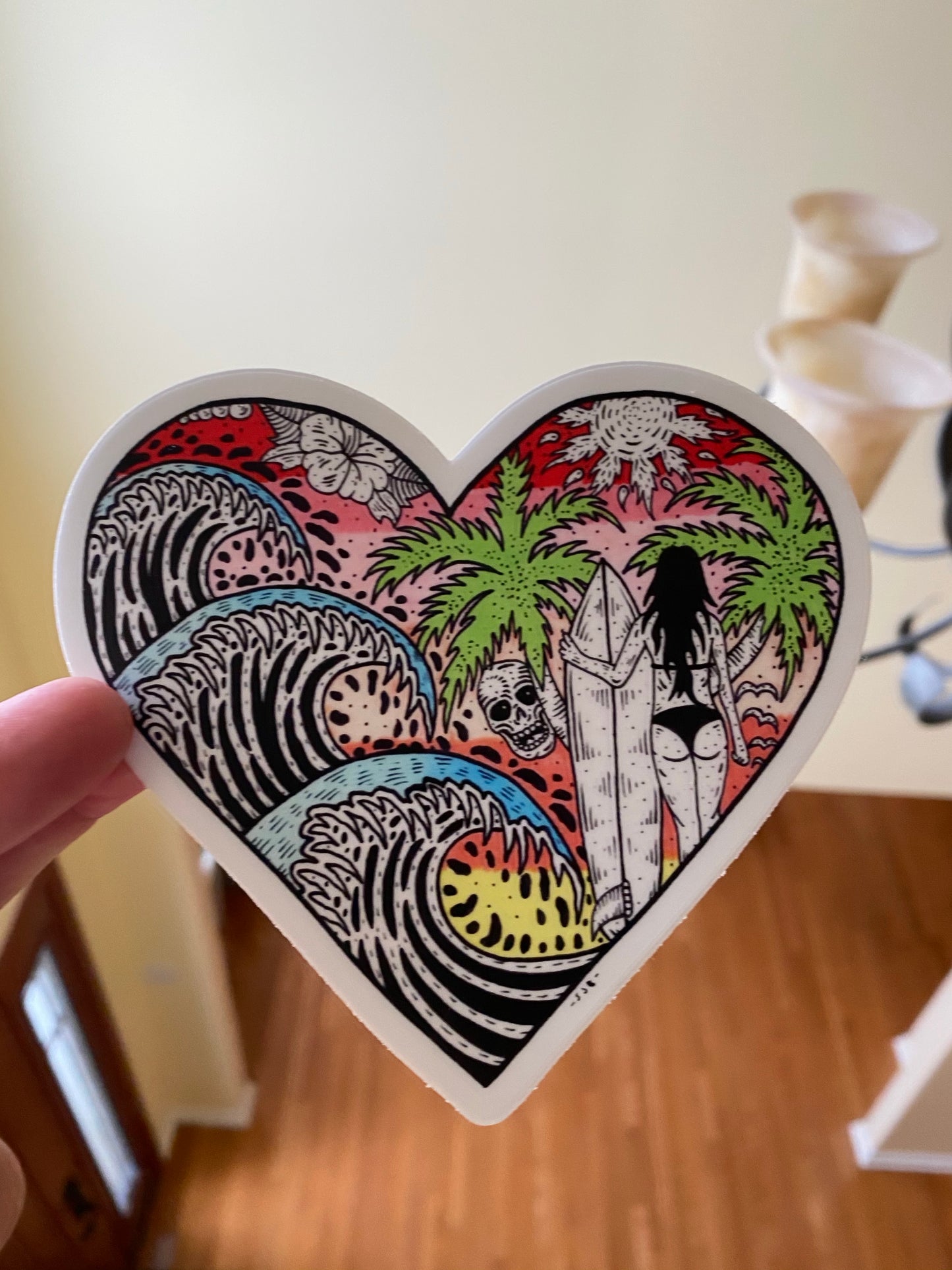Surf wave XL Heart sticker - surf local local shop local