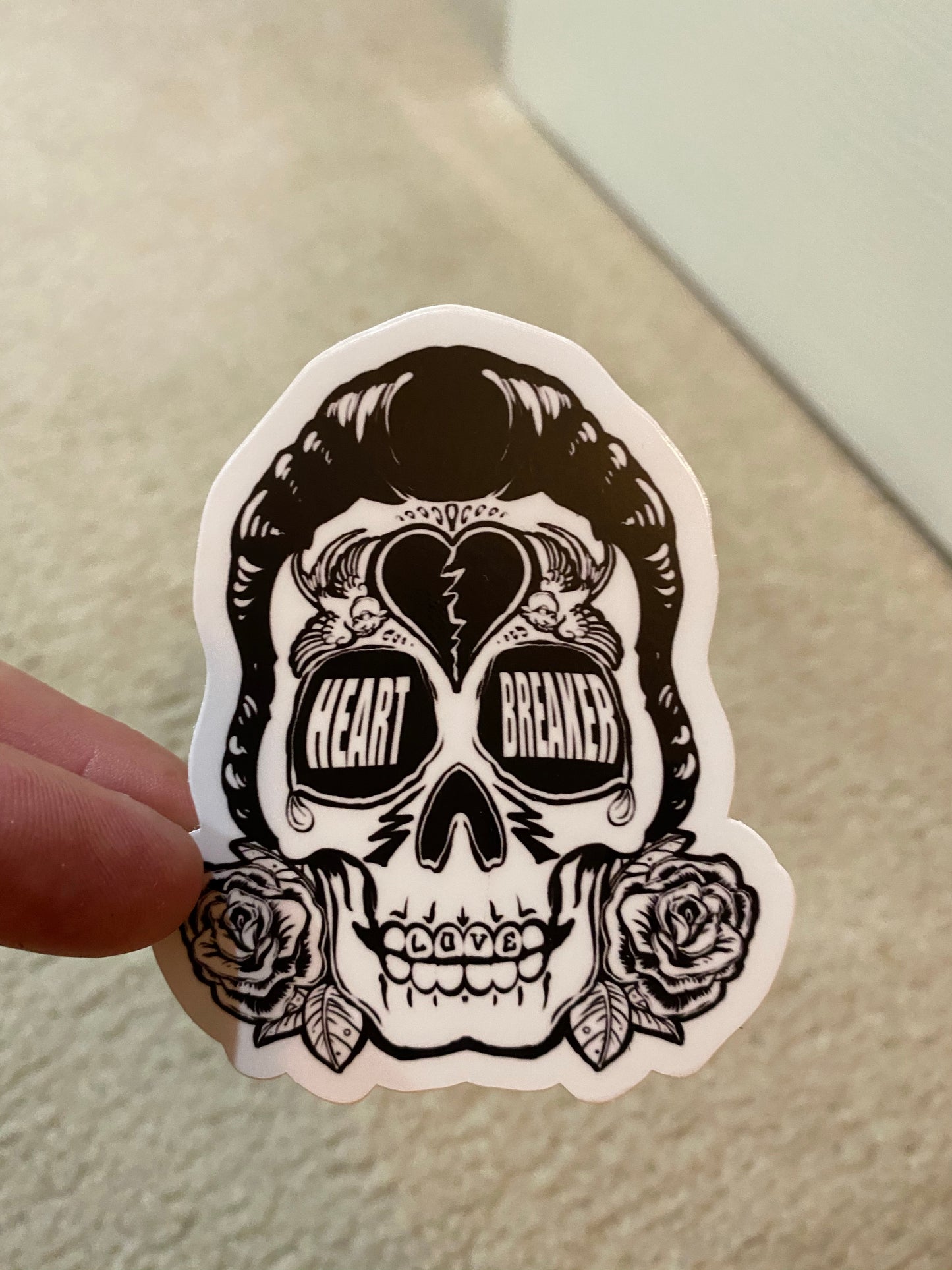 The king skull heart breaker sticker - Elvis Rock n roll Nashville TN