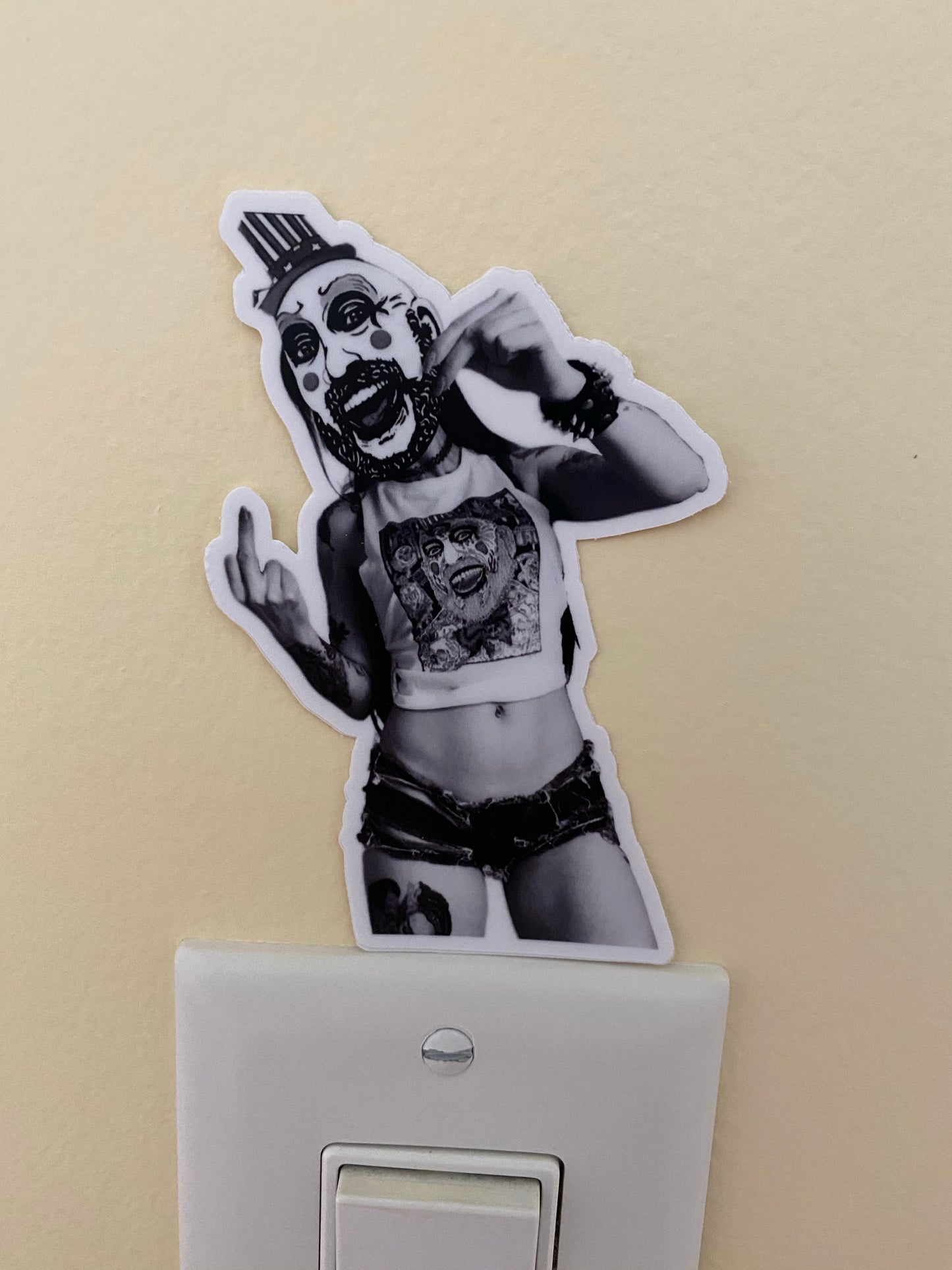 Captain Spaulding Penny Slice B&W original fan art sticker - devils rejects 3 from hell tutti fruti