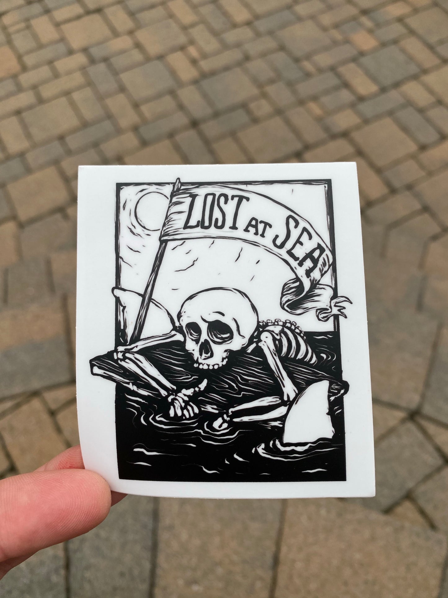 Lost at Sea sticker - skull shark drifting sun sea adventure