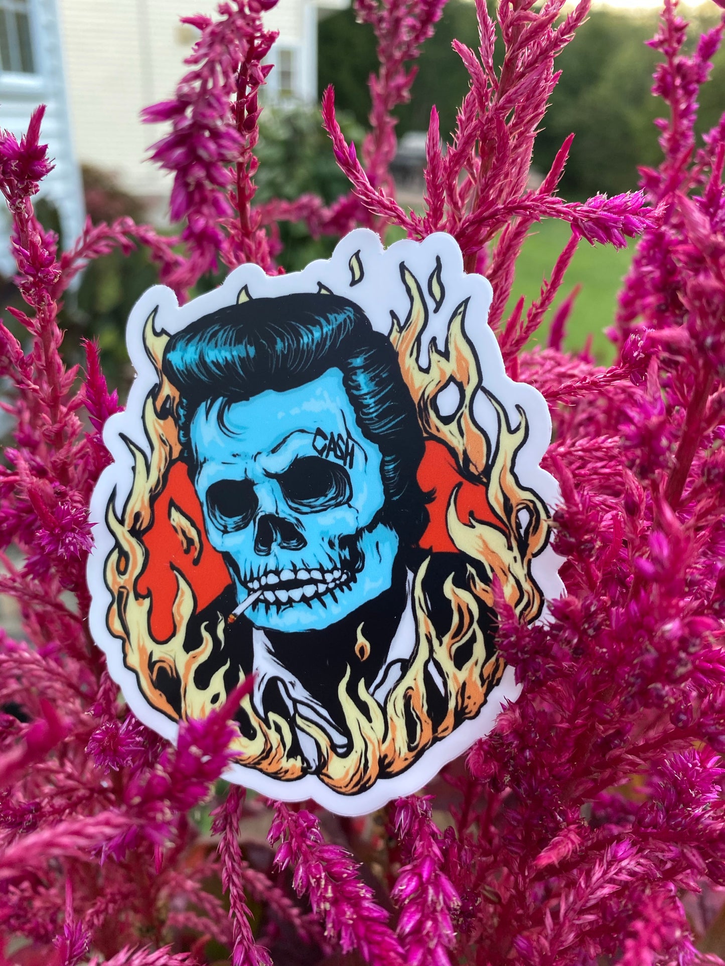 The man in black skull sticker with cigarette- ring of fire cash the man in black