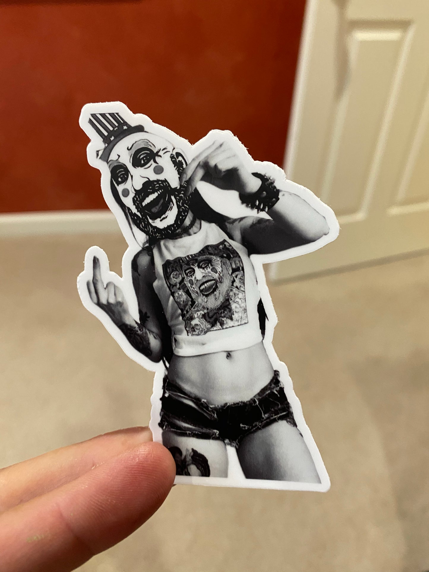 Captain Spaulding Penny Slice B&W original fan art sticker - devils rejects 3 from hell tutti fruti