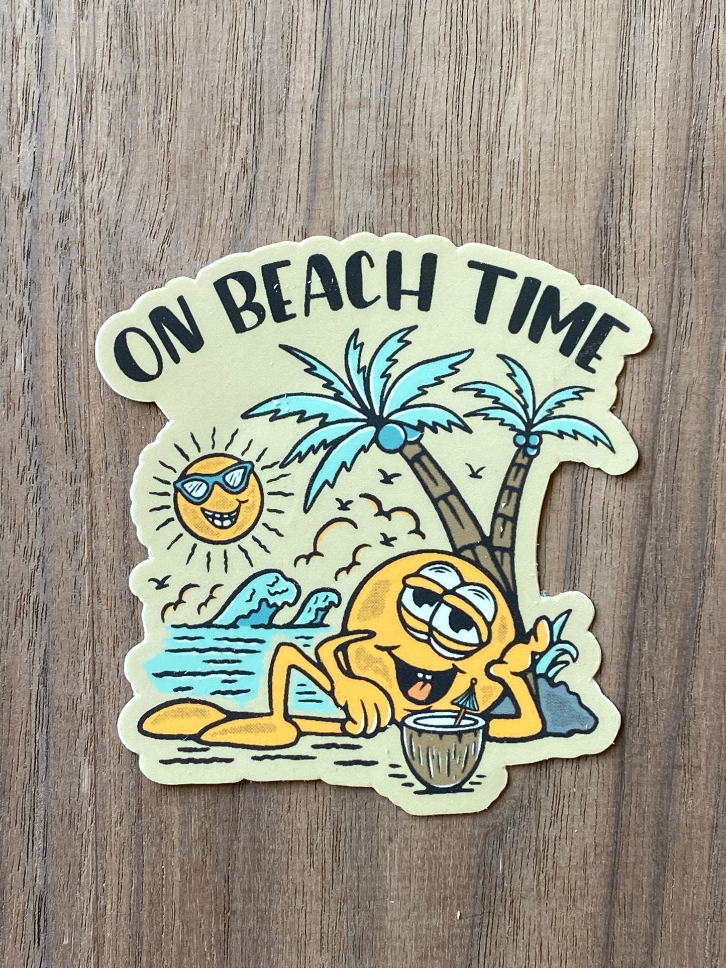 On beach time vinyl sticker 3x3 original design - beach summer trending sticker cute