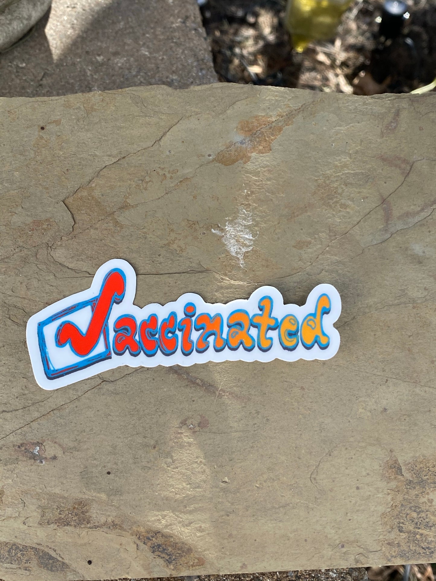 Vaccinated 4x2 vinyl durable weather proof dishwasher safe sticker