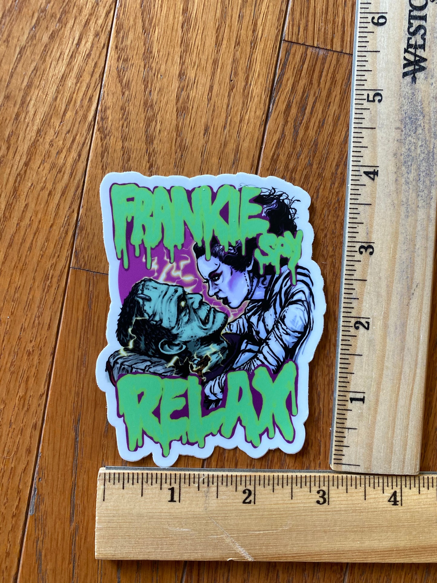 Bride of Frankenstein and Frankenstein sticker - Frankie say relax