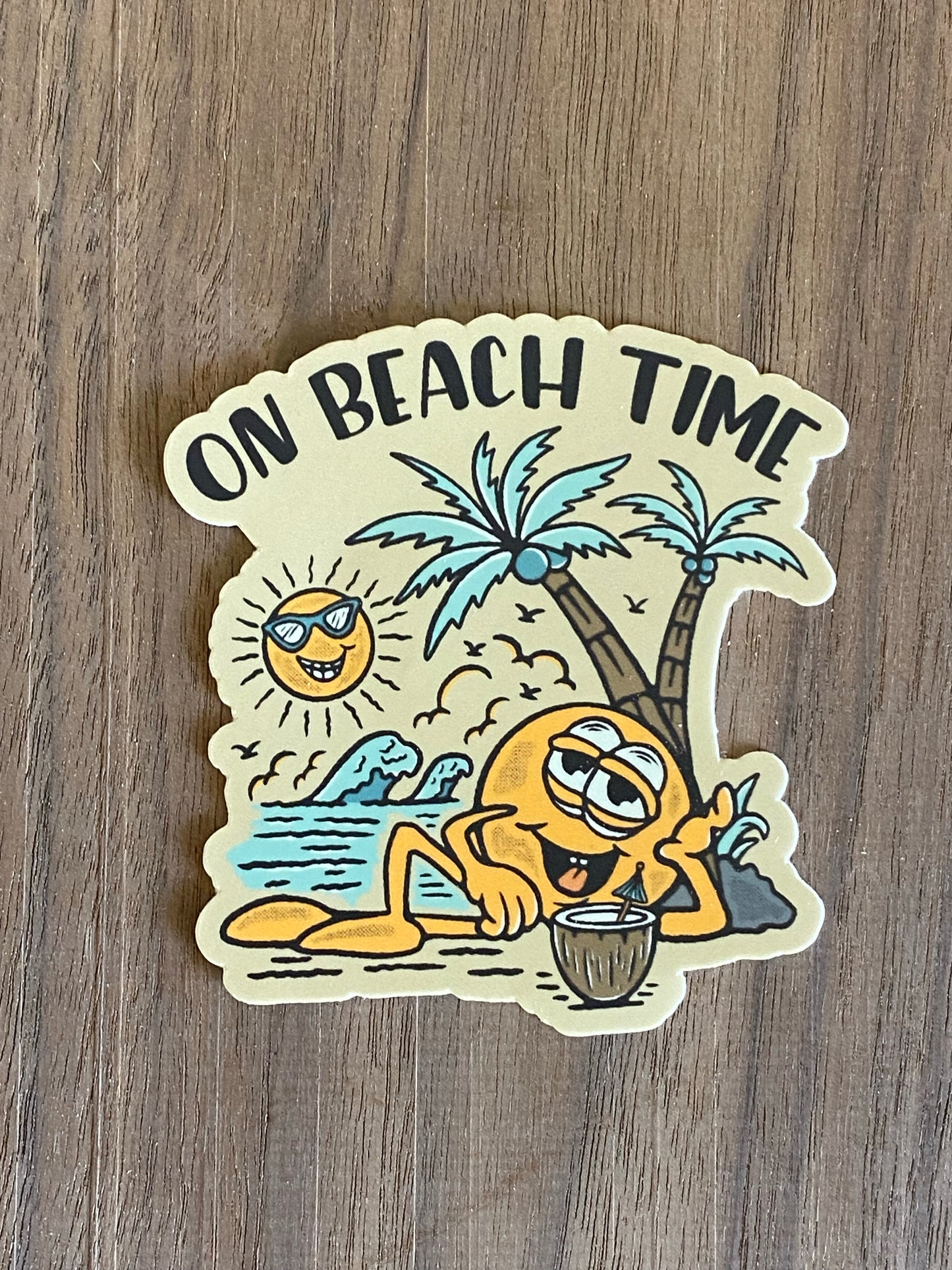 On beach time vinyl sticker 3x3 original design - beach summer trending sticker cute