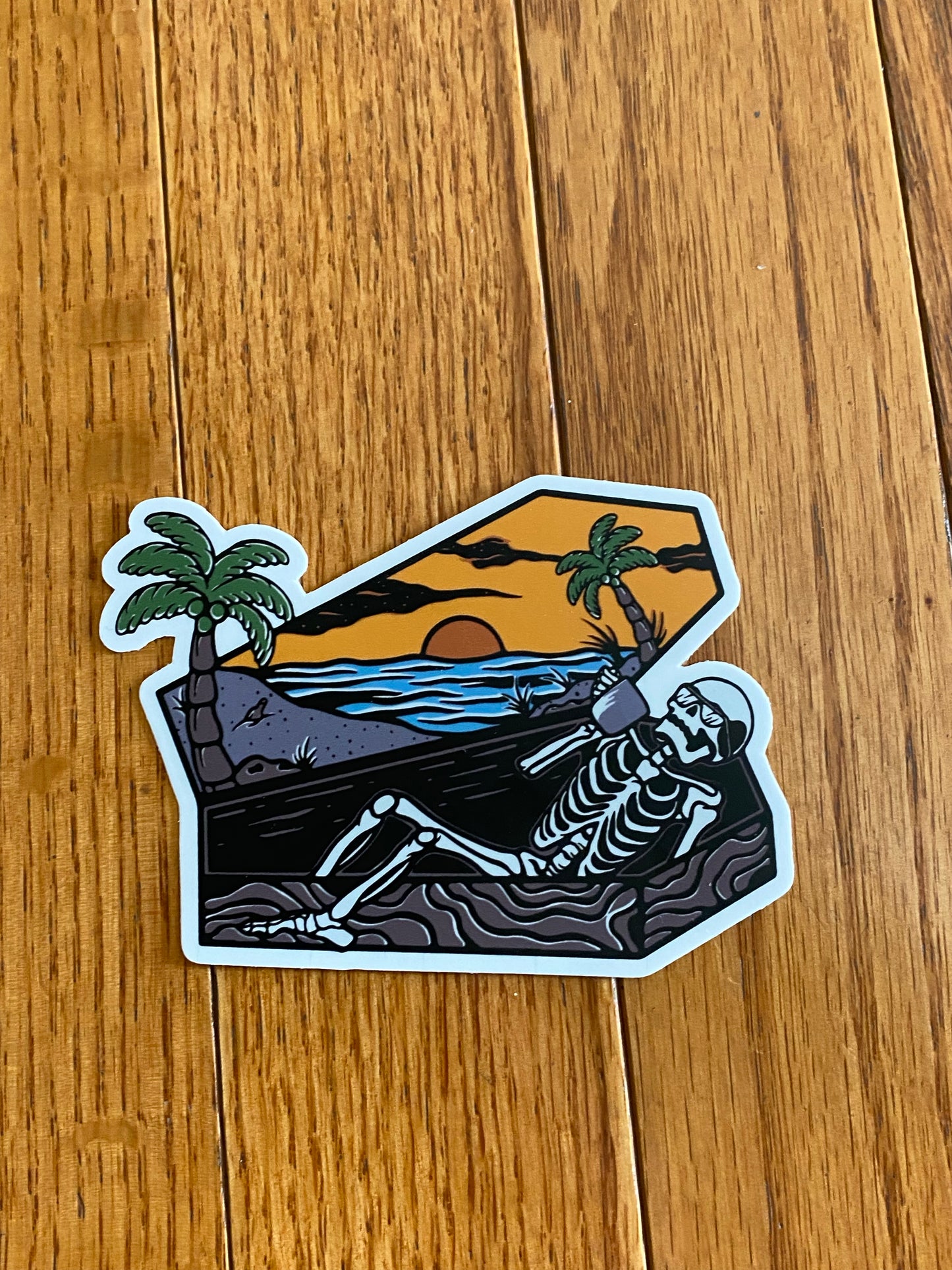 Skull in Coffin sticker - skull art