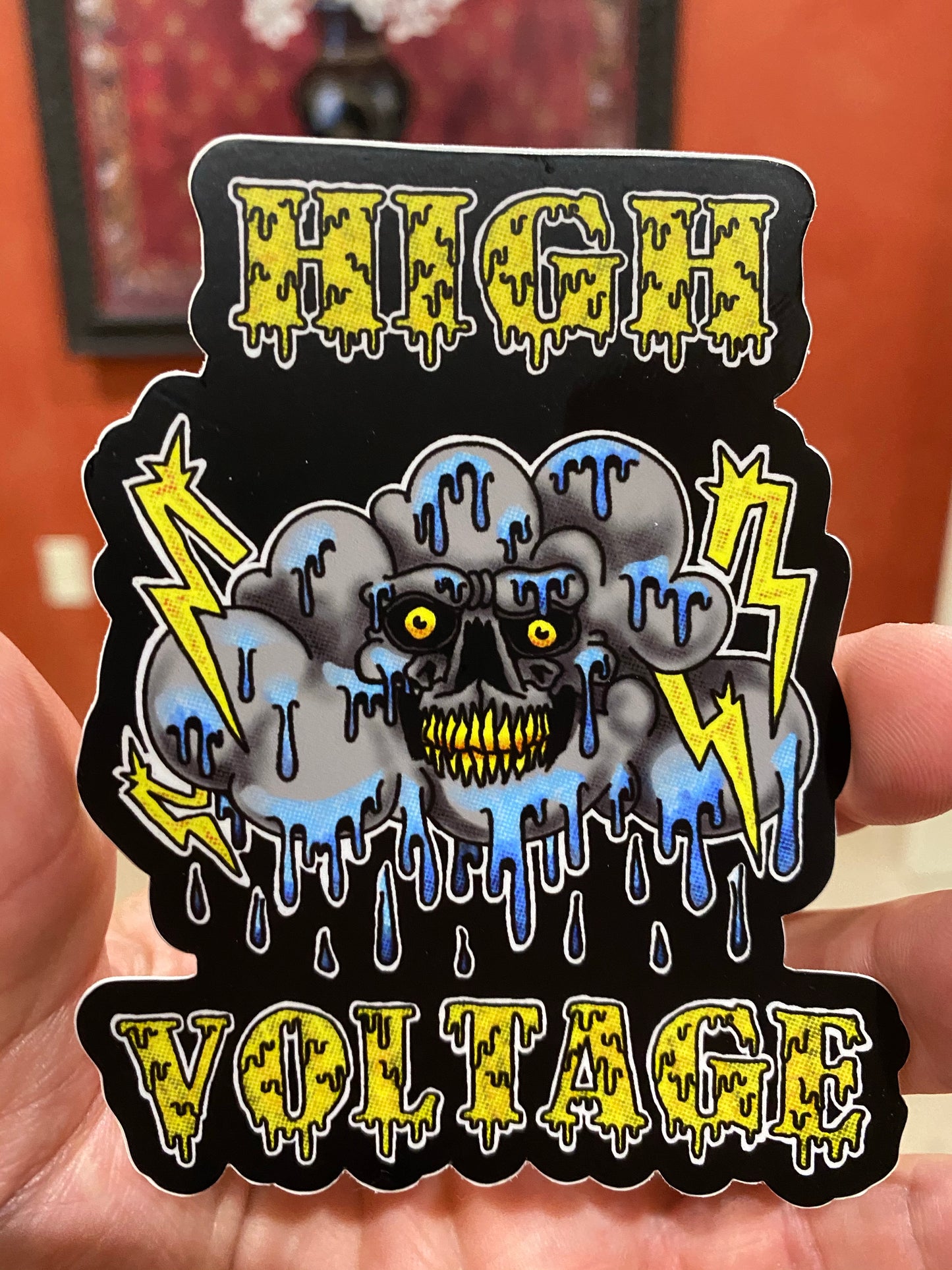 High voltage drip skull sticker lighting thunder cloud sticker