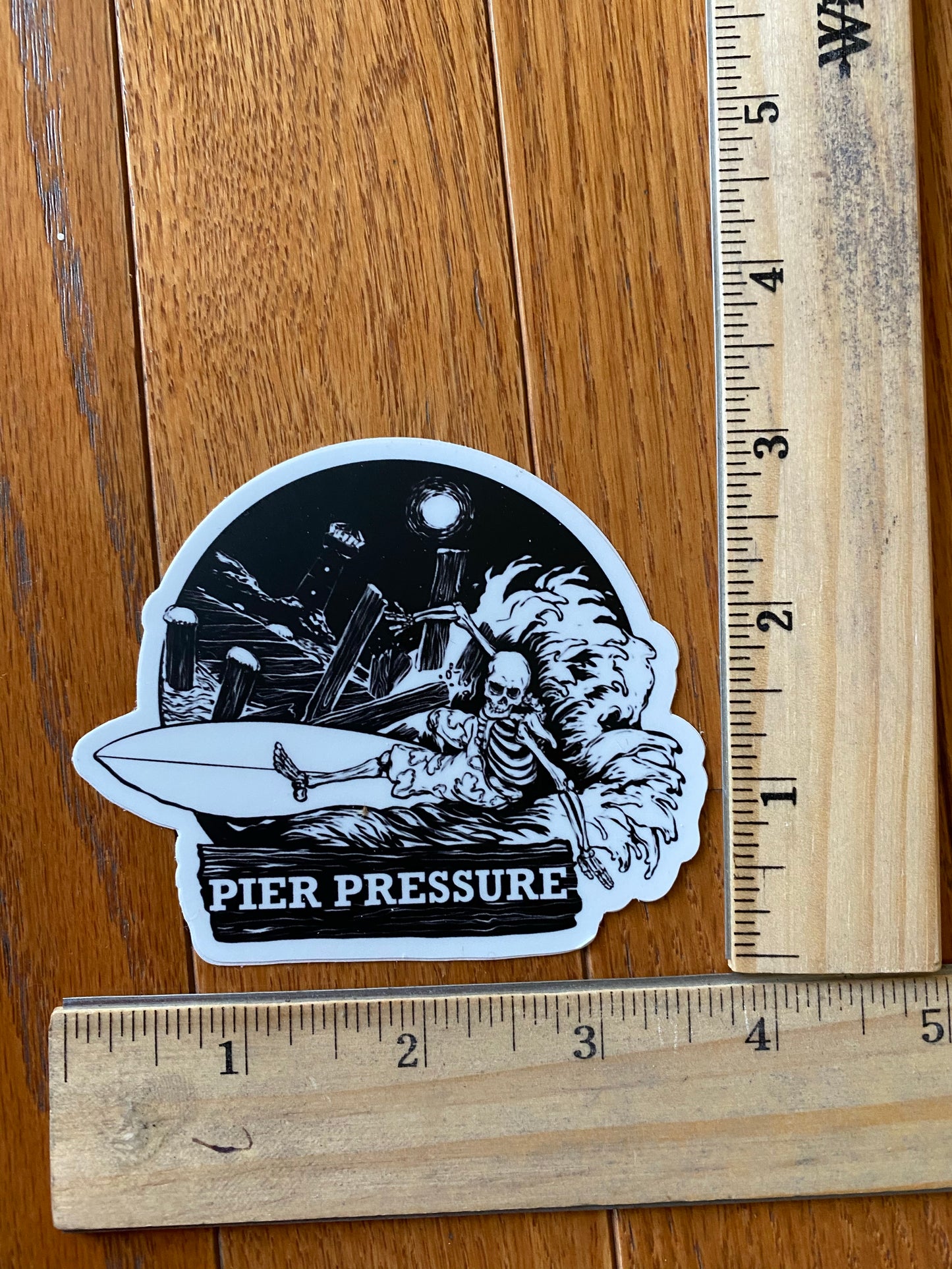 Pier pressure B&W  surfing sticker - Huntington Beach California Malibu New Jersey