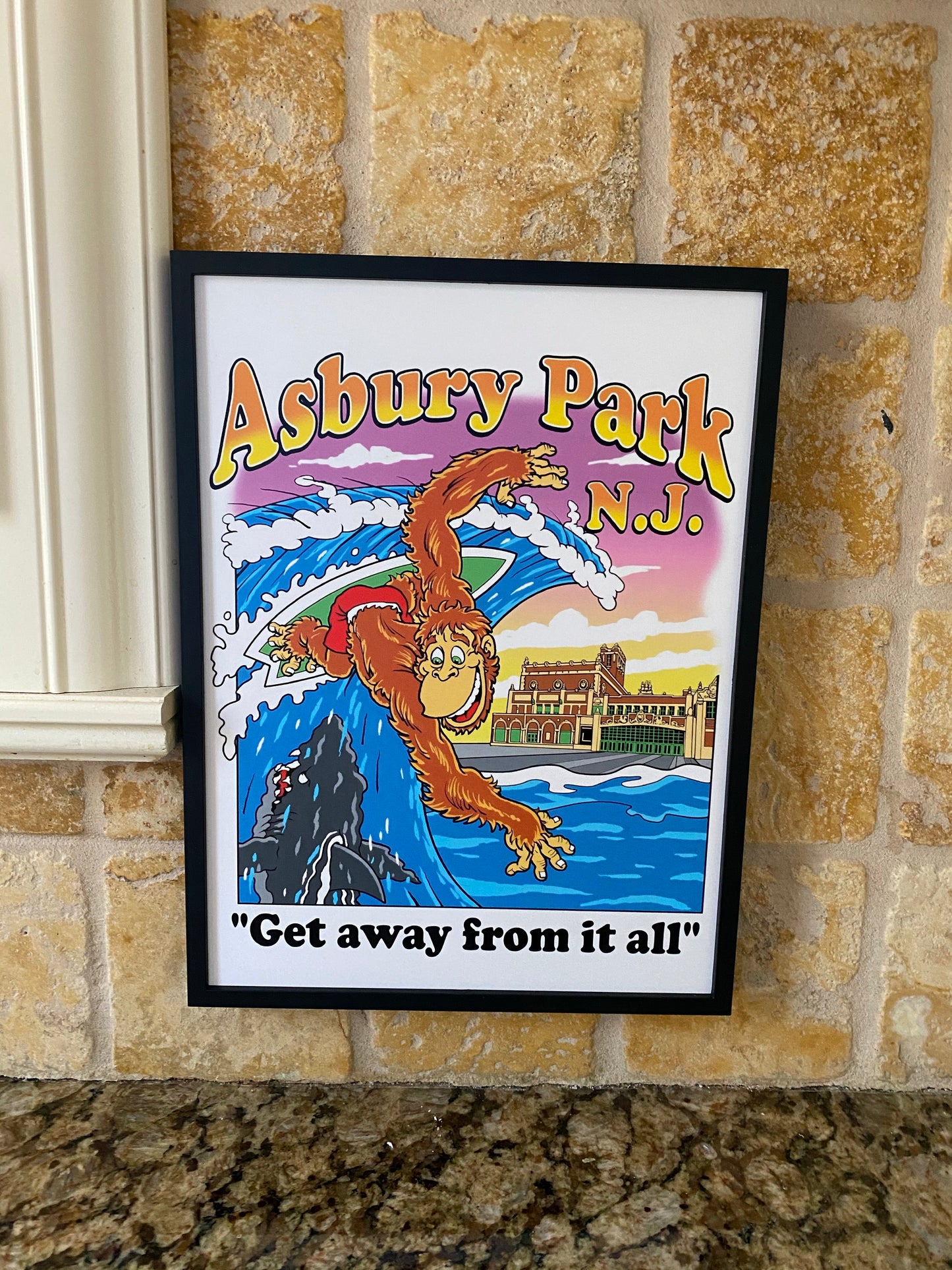 Asbury Park Steve Nazar original print 8x12 convention hall sharks “get away from it all” NJ jersey shore