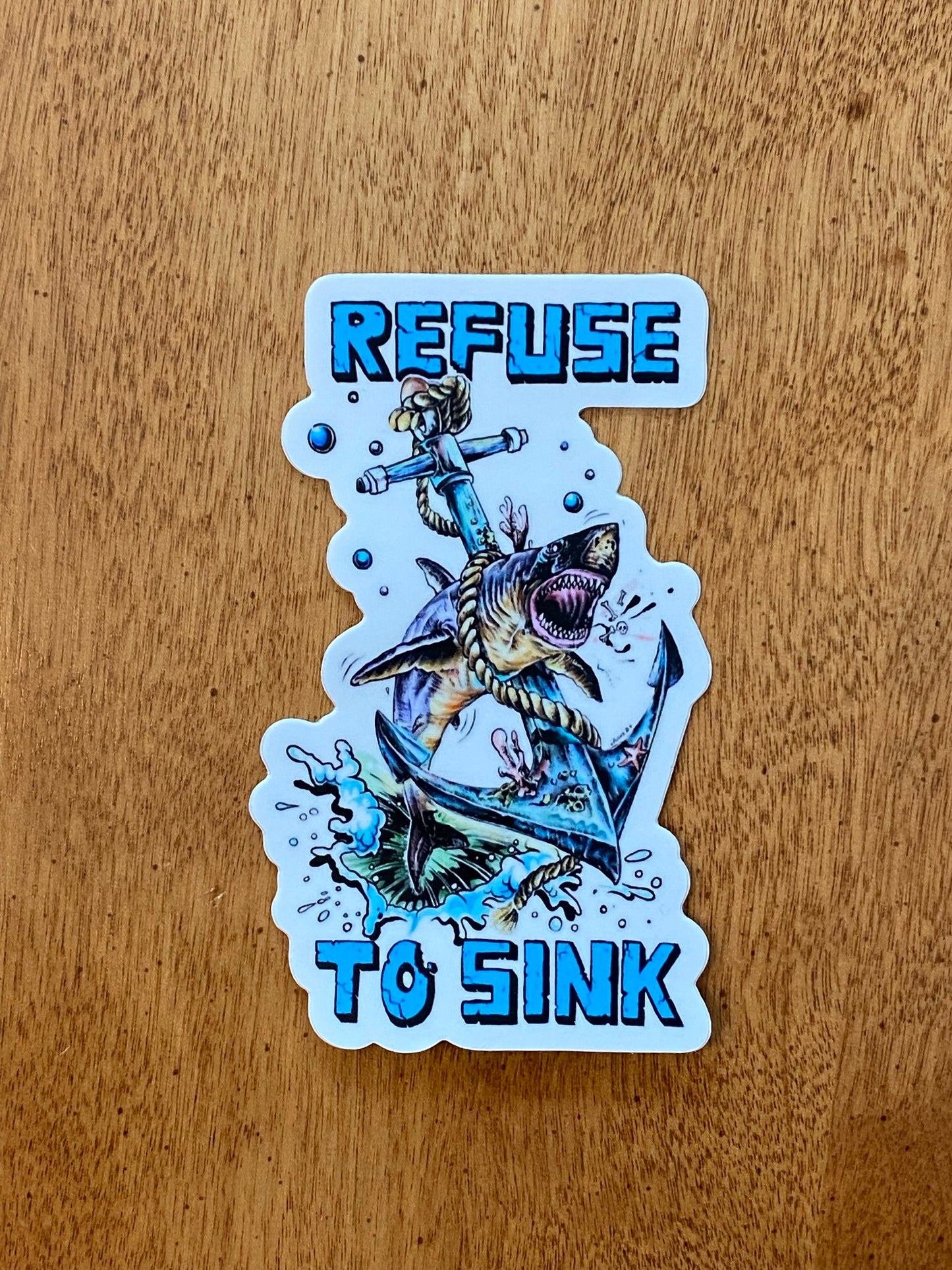 Refuse to Sink great white shark snd anchor vinyl sticker - Shark Week