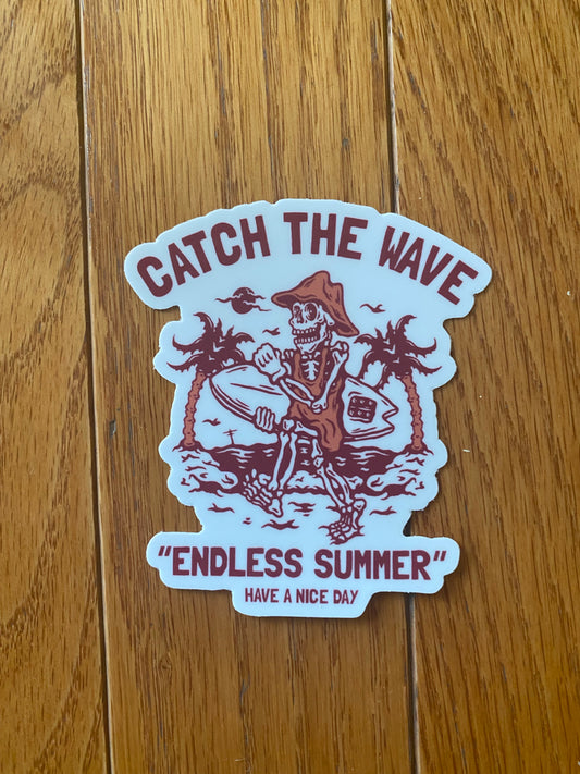 Catch the Wave - endless summer - vinyl sticker 3x3 original design - beach summer trending sticker cute