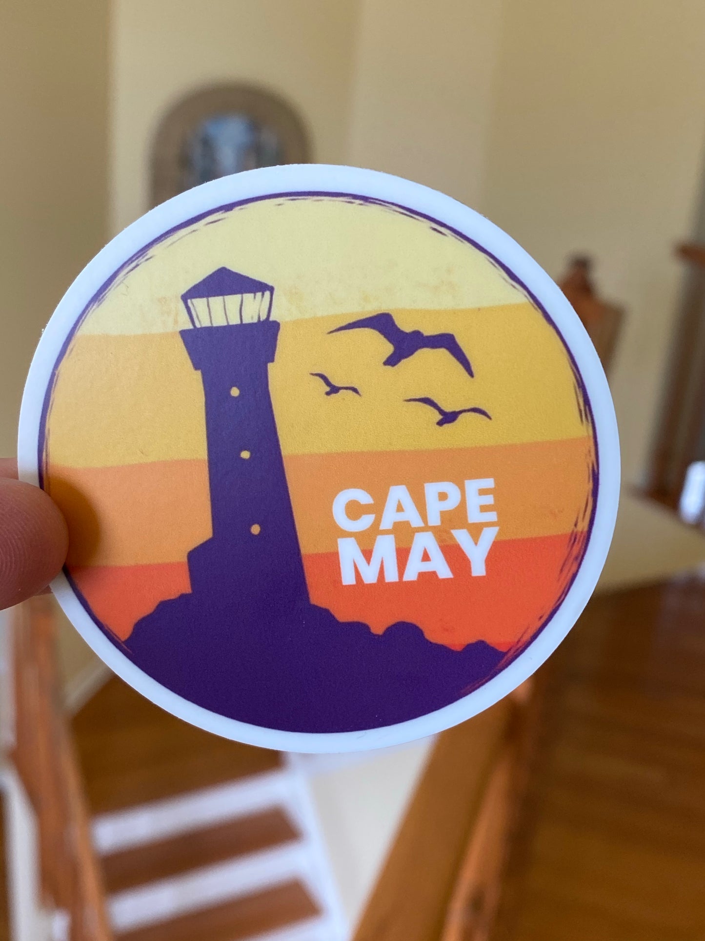 Cape May NJ lighthouse sticker - Jersey shore diamond beach wildwood whale watching