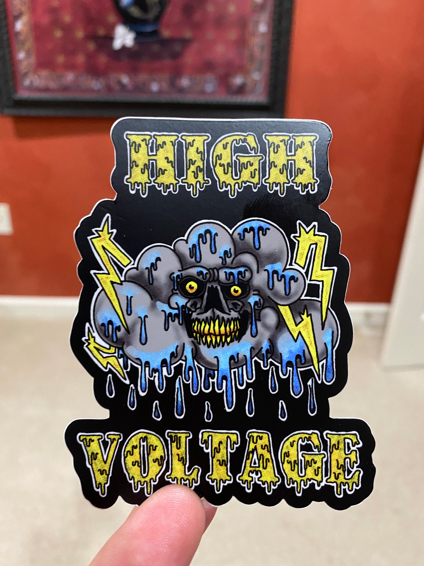 High voltage drip skull sticker lighting thunder cloud sticker