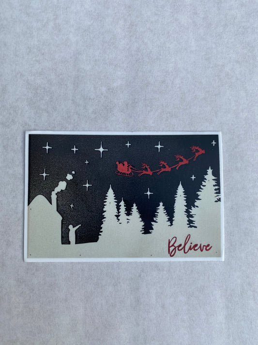 Believe holiday sticker - merry Christmas stickers Santa sleigh