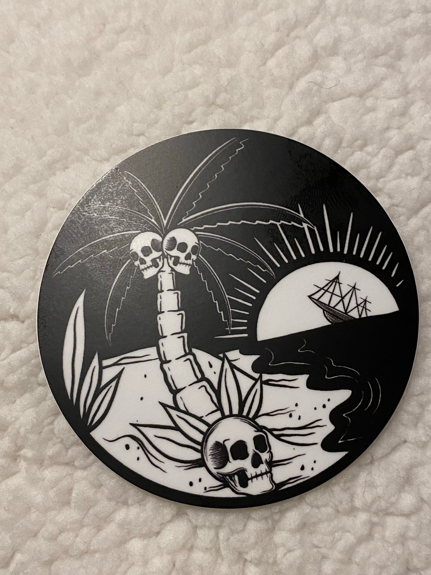 Skull palm trees  surfing sticker - Huntington Beach California Malibu New Jersey