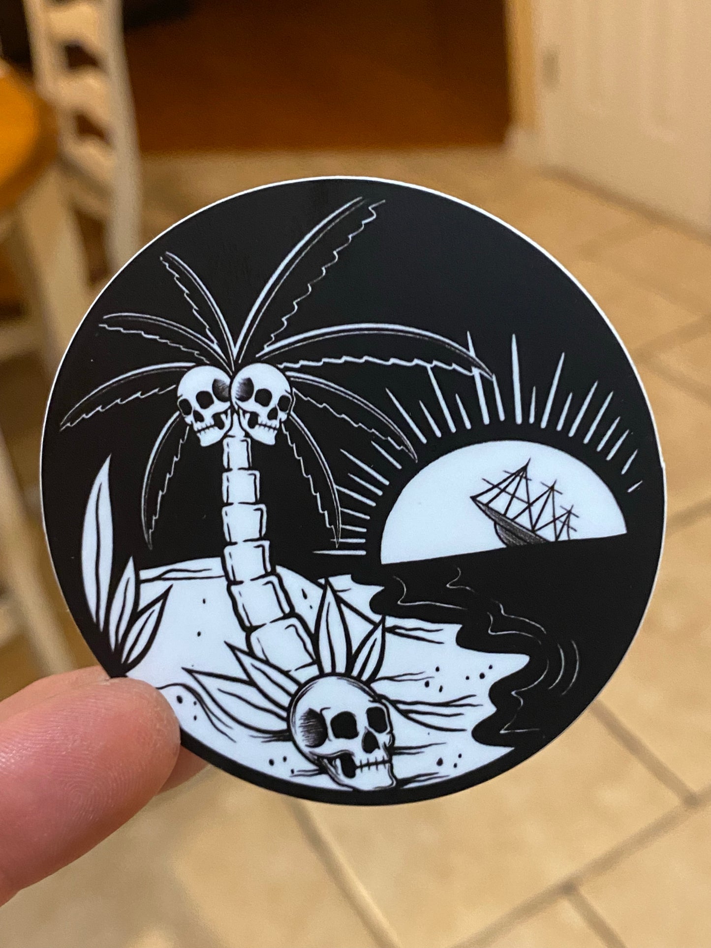 Skull palm trees  surfing sticker - Huntington Beach California Malibu New Jersey