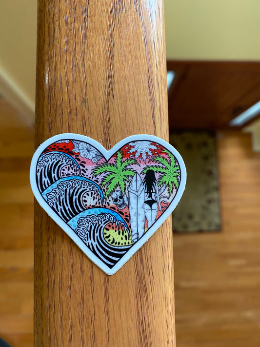 Surf wave Heart sticker - surf local local shop local