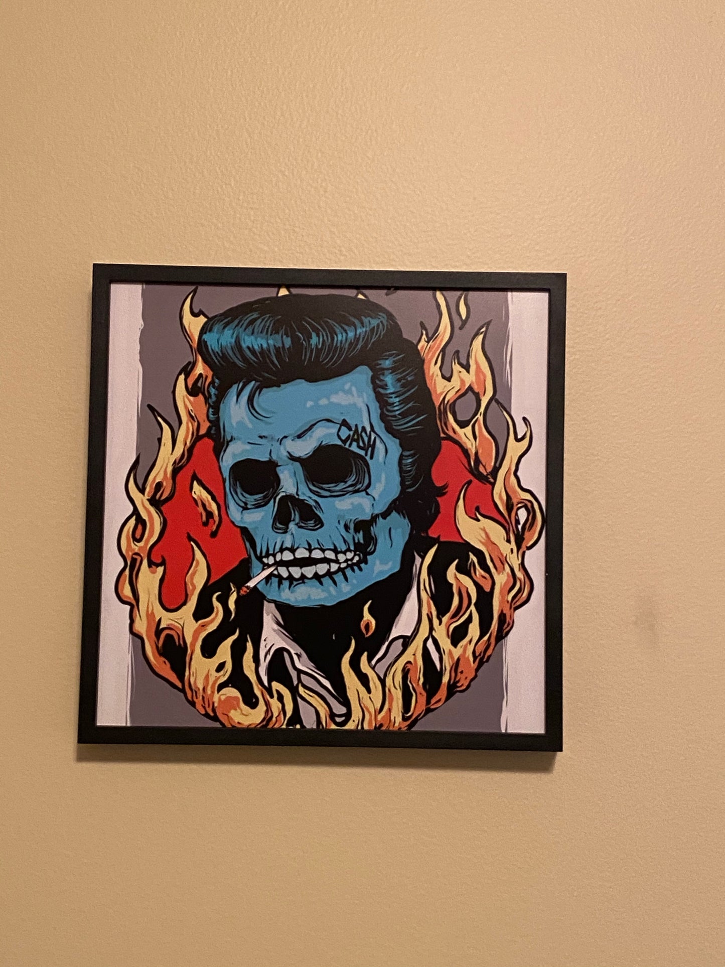 The man in black skull sticker with cigarette print - ring of fire cash the man in black