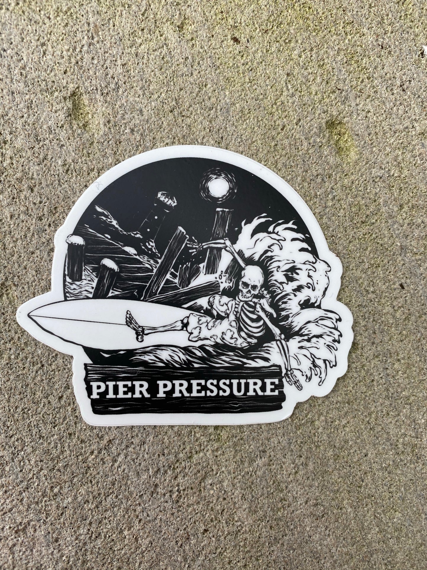 Pier pressure B&W  surfing sticker - Huntington Beach California Malibu New Jersey