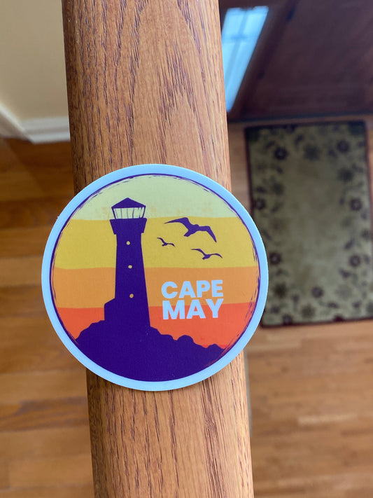 Cape May NJ lighthouse sticker - Jersey shore diamond beach wildwood whale watching