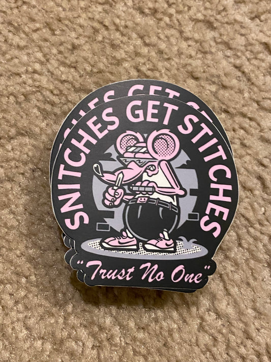 Snitches get stitches rat sticker  - 3x3 vinyl stickers