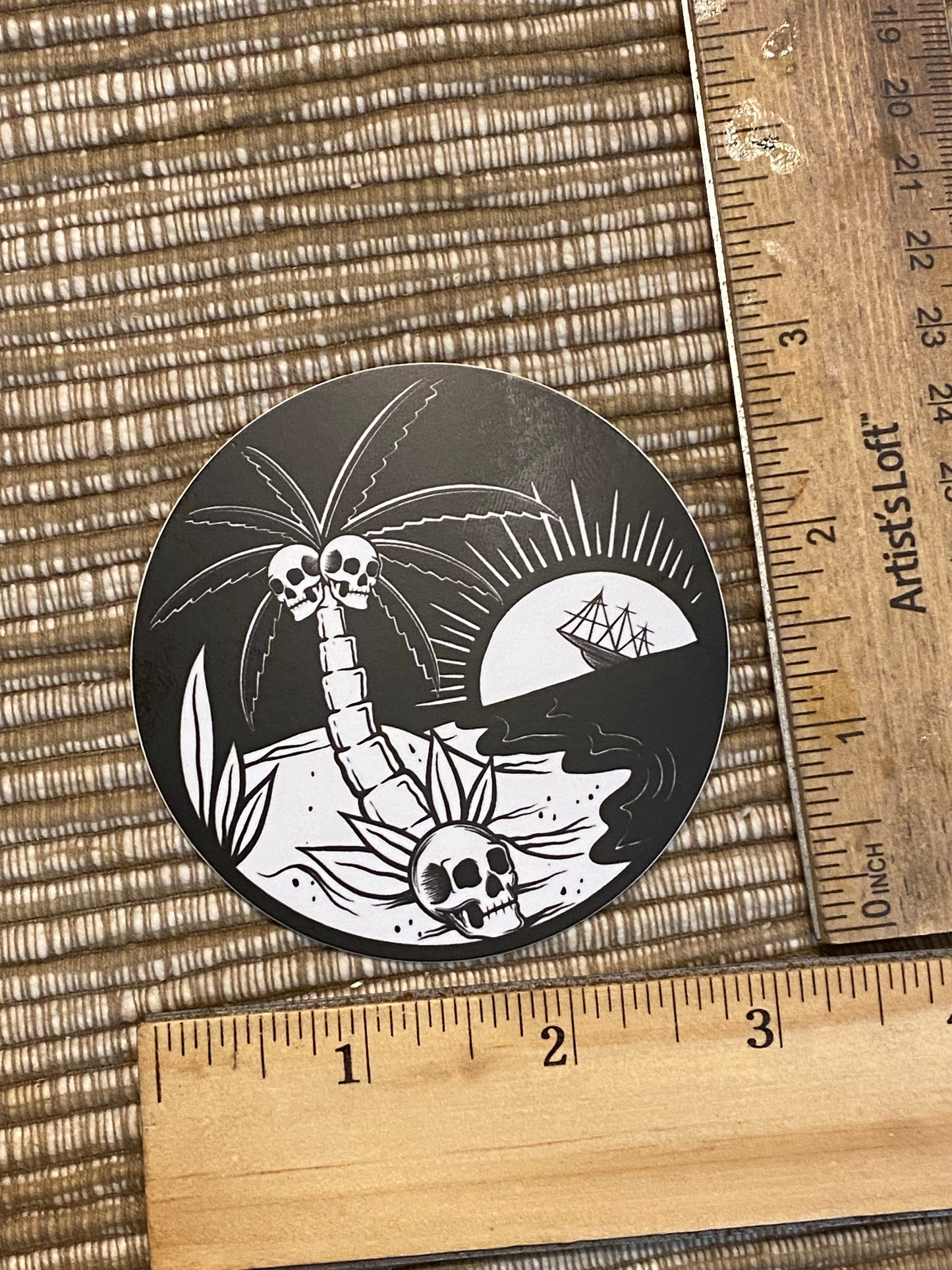 Skull palm trees  surfing sticker - Huntington Beach California Malibu New Jersey