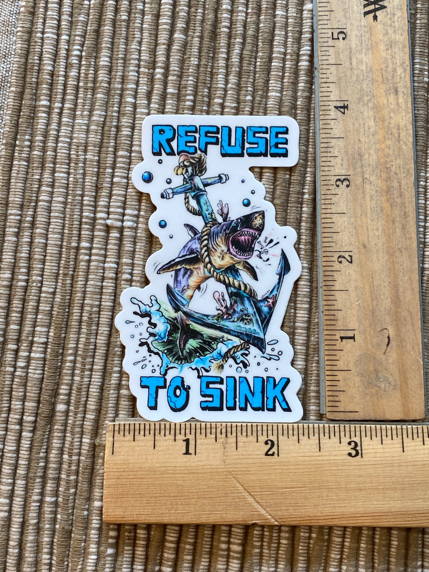 Refuse to Sink great white shark snd anchor vinyl sticker - Shark Week